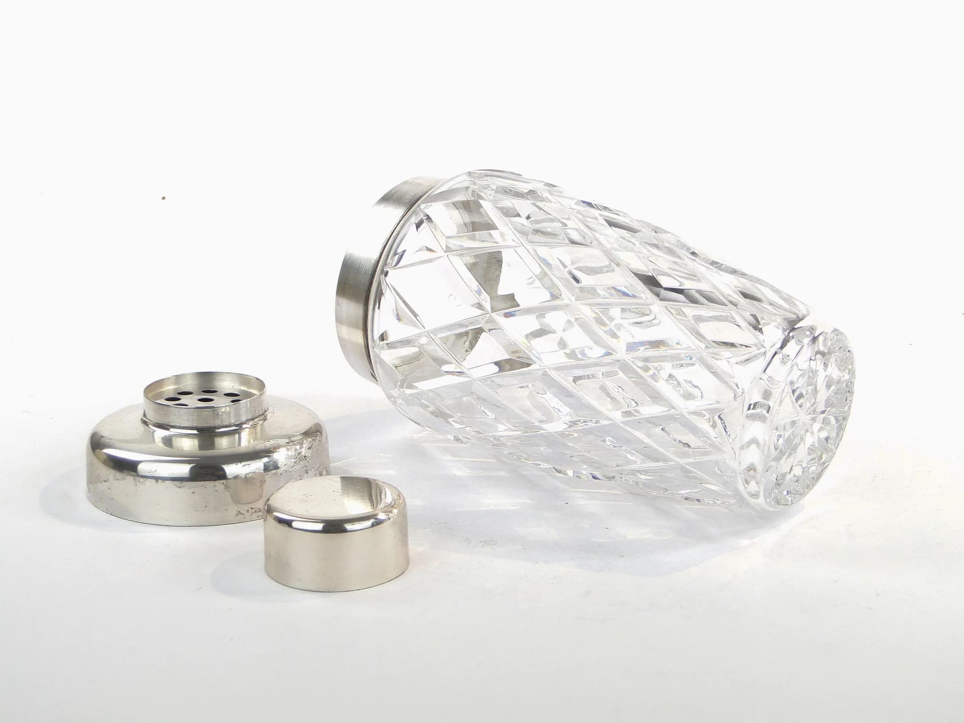 Shaker do drinków Art Deco, kryształ transparentny, platerowany metal, WMF, Niemcy, lata 50. - 10579