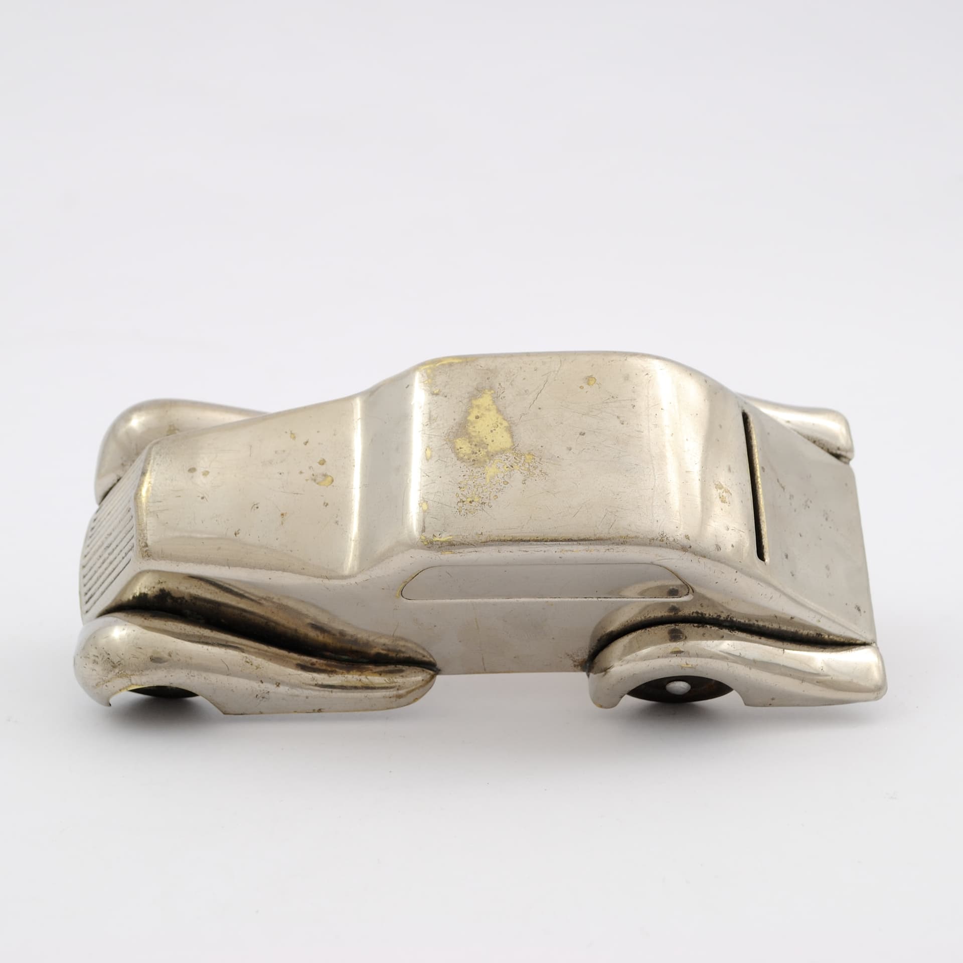 Skarbonka samochód, srebrny, mosiądz niklowany, stal, Kovoprace JTB, Czechosłowacja, lata 30. - 162343