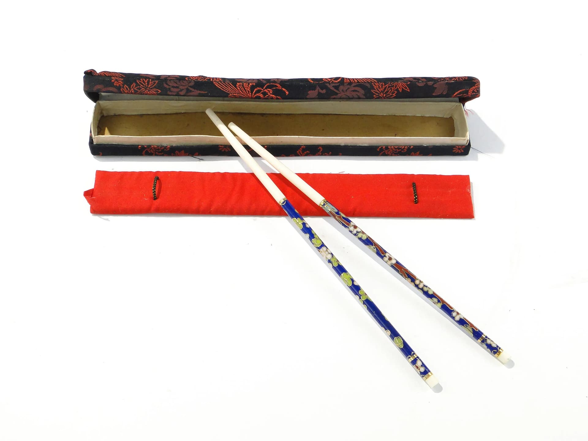 Pair of sushi chopsticks Cloisonné, multicolor, faux ivory conglomerate, metal, China, 1950s. - 162963