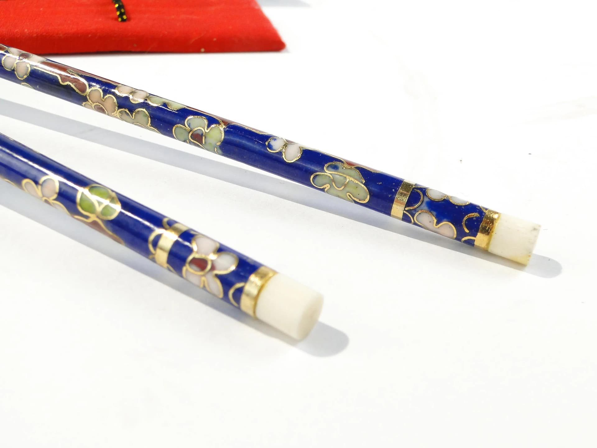 Pair of sushi chopsticks Cloisonné, multicolor, faux ivory conglomerate, metal, China, 1950s. - 162966