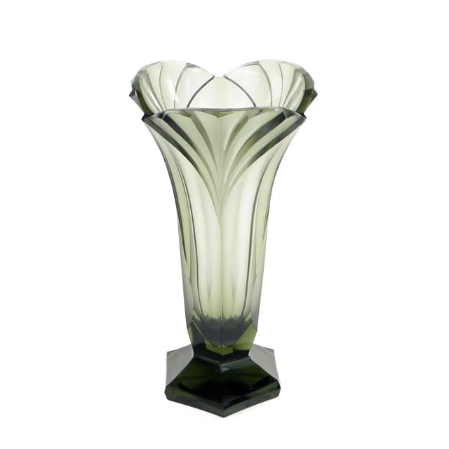 Wazon tulipan, oliwkowy, kryształ, proj. R. Hlouszek, dla Ludwik Moser & Sohne, Czechy, lata 30. - WYMIARY