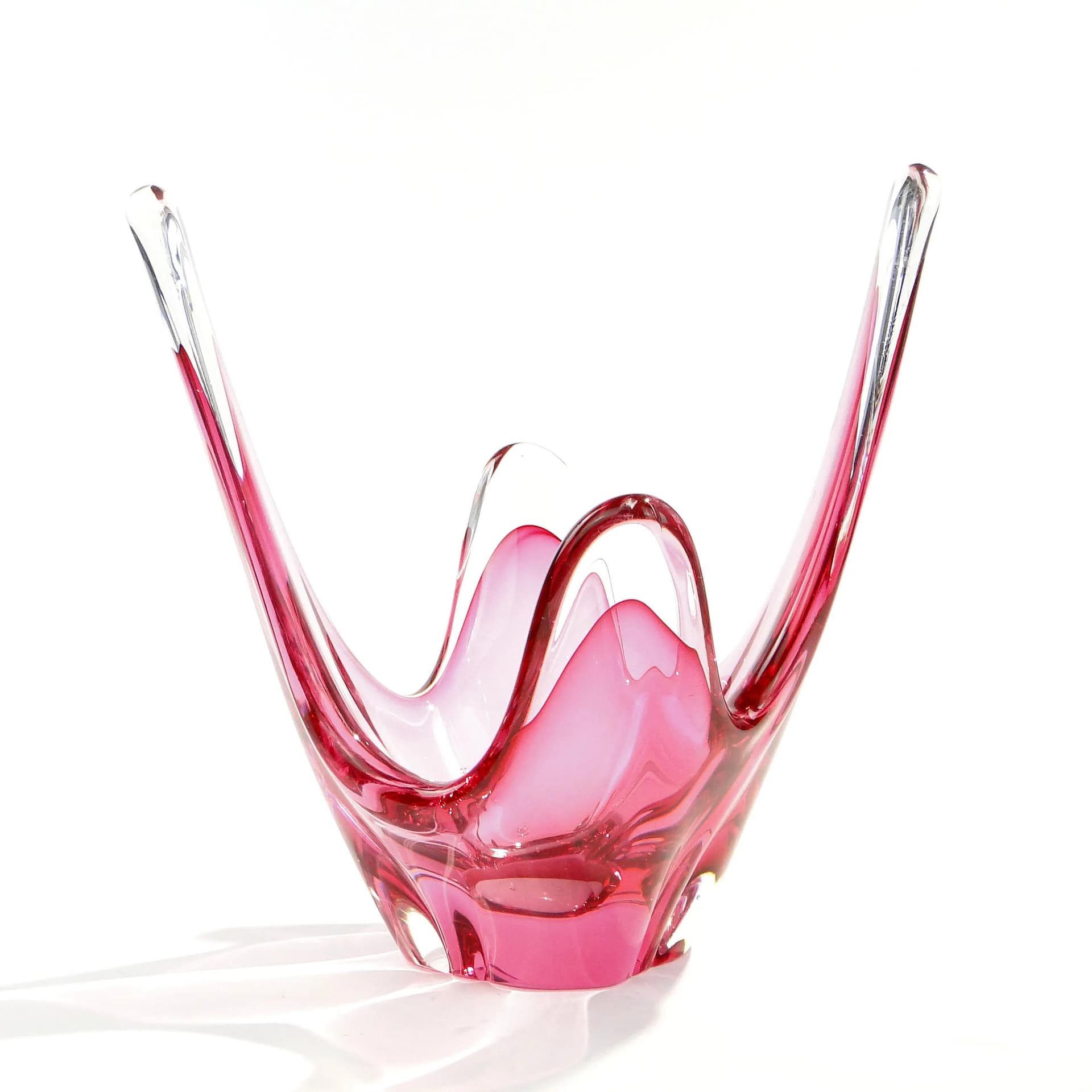 Decorative bowl, pink transparent red glass, Val Saint Lambert, Belgium, 1960s. - 162919