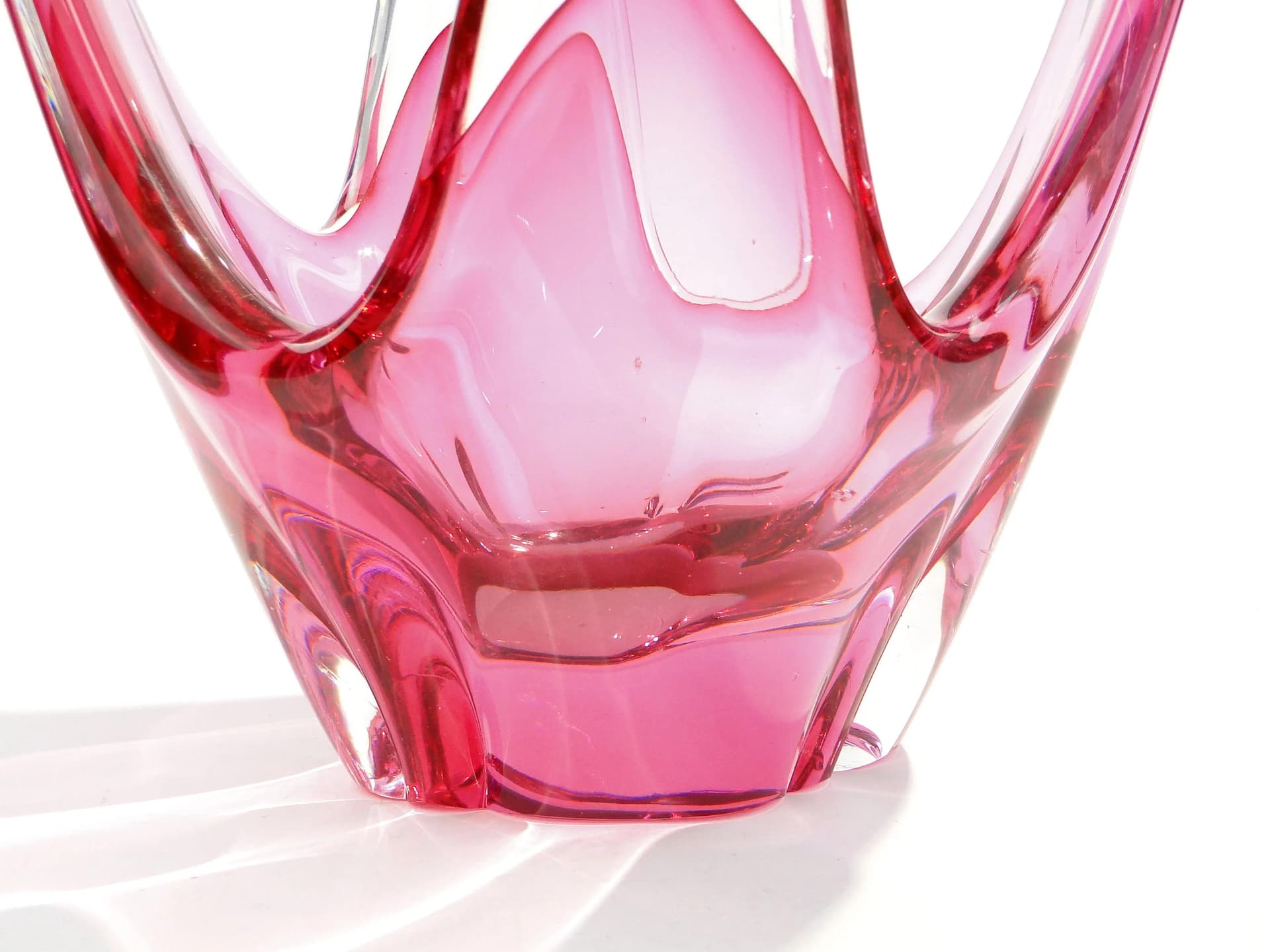 Decorative bowl, pink transparent red glass, Val Saint Lambert, Belgium, 1960s. - 162923