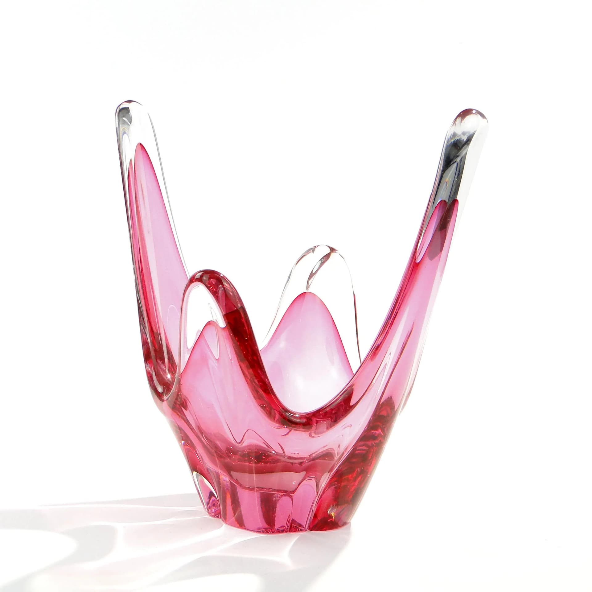 Decorative bowl, pink transparent red glass, Val Saint Lambert, Belgium, 1960s. - 162924