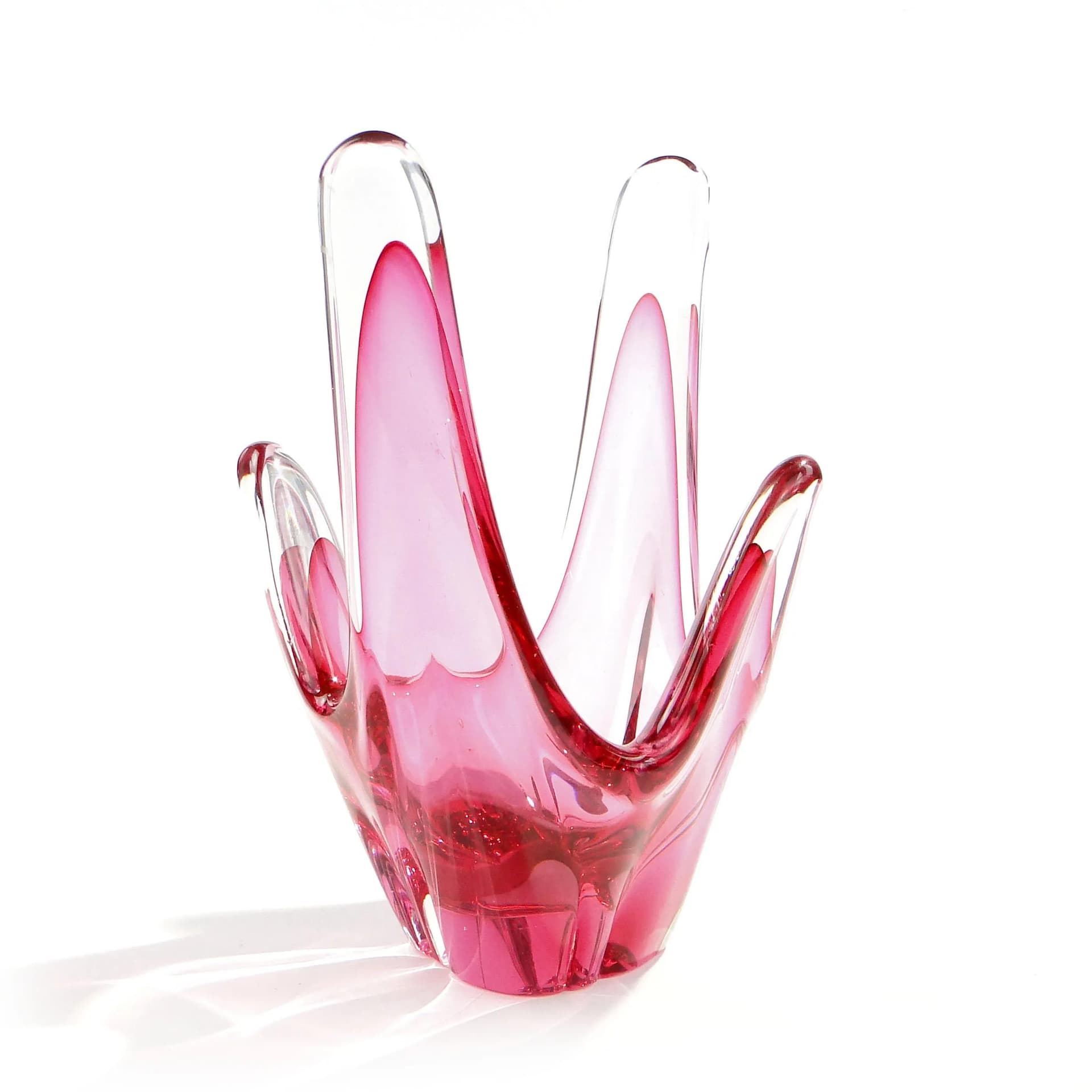 Decorative bowl, pink transparent red glass, Val Saint Lambert, Belgium, 1960s. - 162920