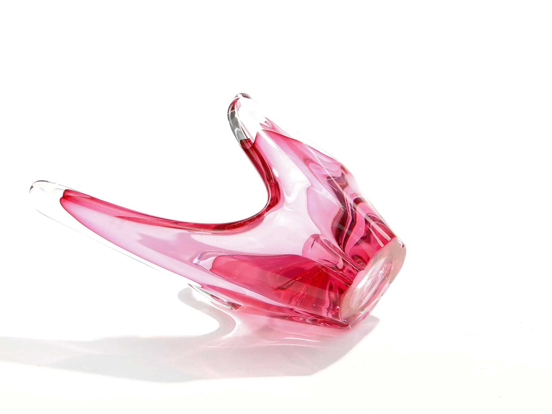 Decorative bowl, pink transparent red glass, Val Saint Lambert, Belgium, 1960s. - 162925