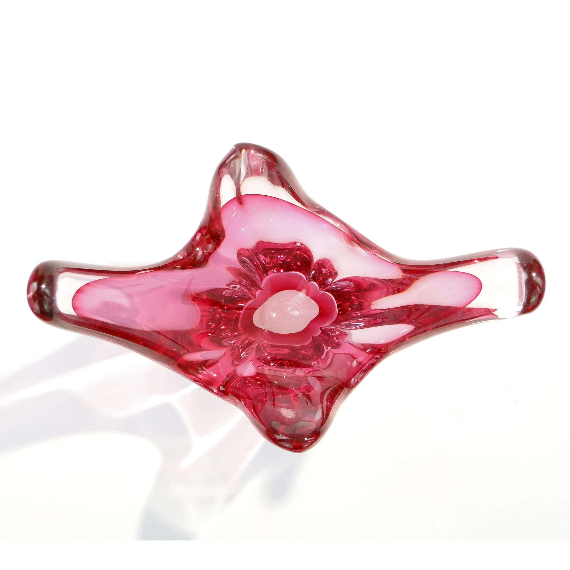 Decorative bowl, pink transparent red glass, Val Saint Lambert, Belgium, 1960s. - 162922