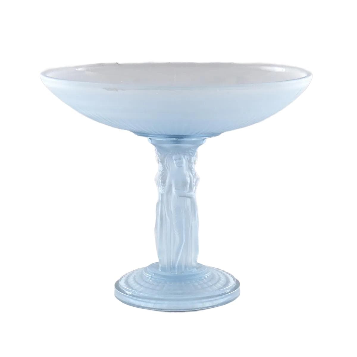 Centerpiece Three Graces, turquoise glass, by E. Franckhauser, Jobling, United Kingdom, 1930s.