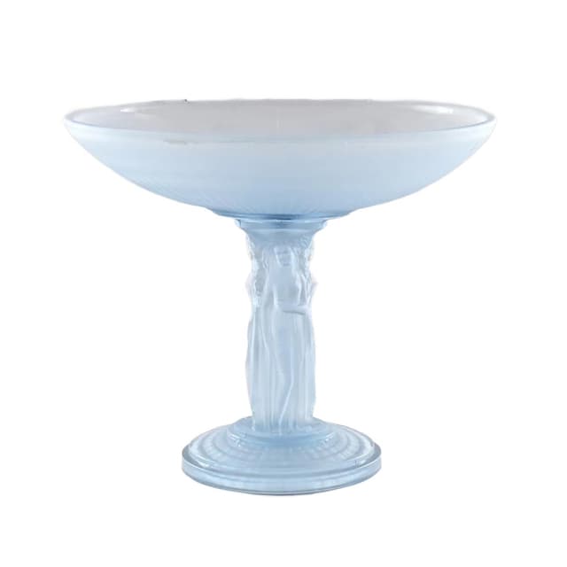 Centerpiece Three Graces, turquoise glass, by E. Franckhauser, Jobling, United Kingdom, 1930s. - DIMENSION