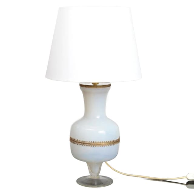 Lampa stołowa, biały, szkło, Włochy, lata 60. - WYMIARY