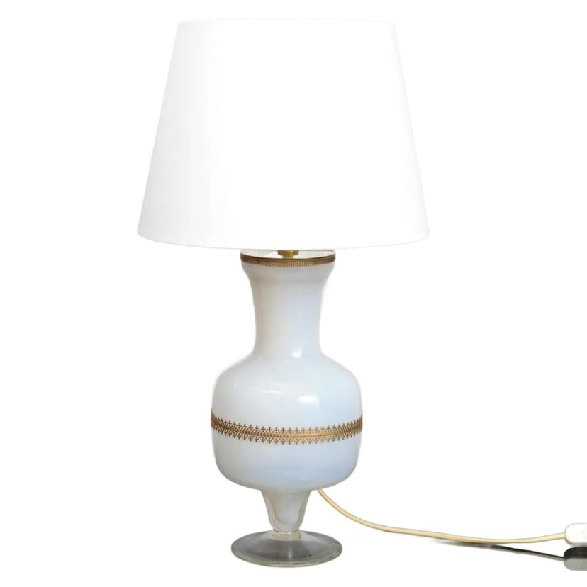 Lampa stołowa, biały, szkło, Włochy, lata 60.