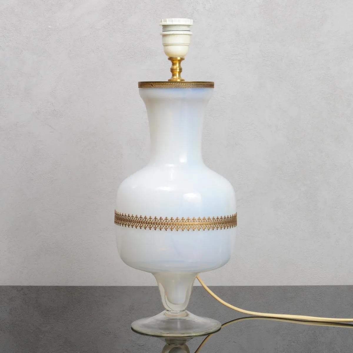 Lampa stołowa, biały, szkło, Włochy, lata 60. - 162283