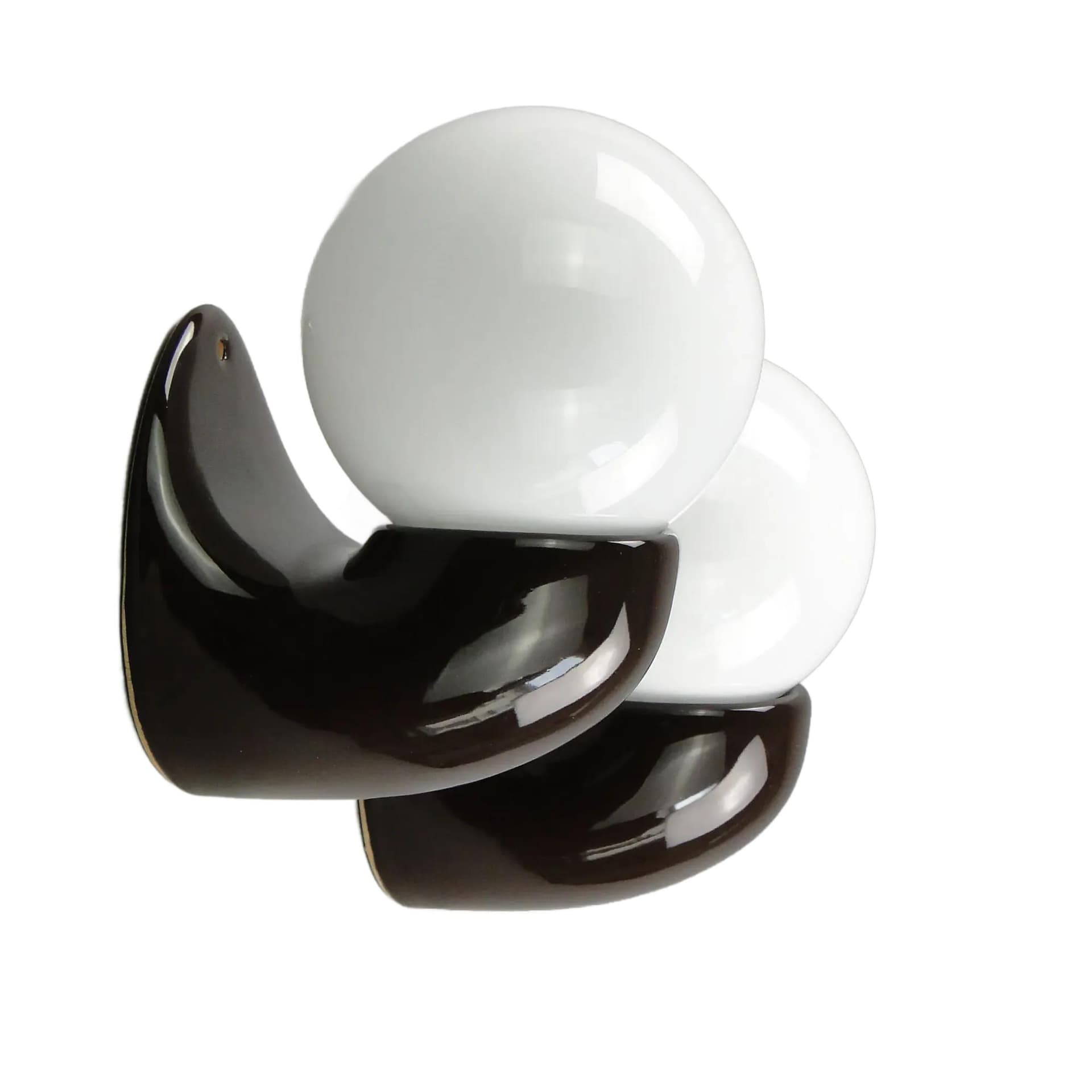 Para kinkietów, ceramika brązowa szkliwiona, szkło białe, Polska, lata 70.