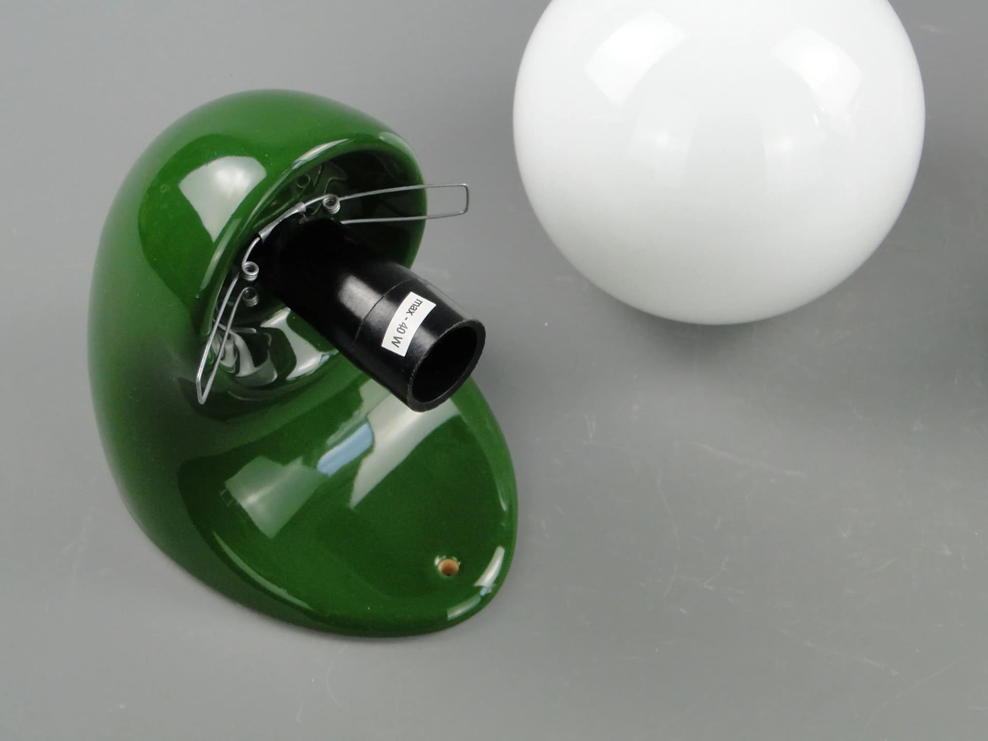 Pair of wall sconces, green ceramics, white glass, Poland, 1970s. - 162830