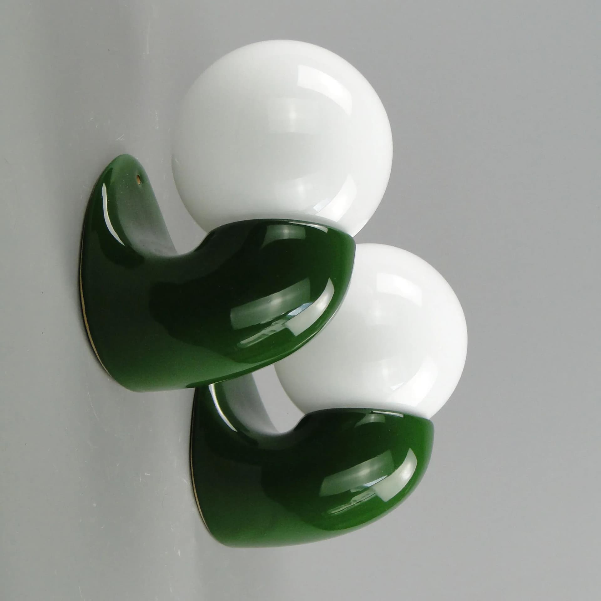 Pair of wall sconces, green ceramics, white glass, Poland, 1970s. - 162824