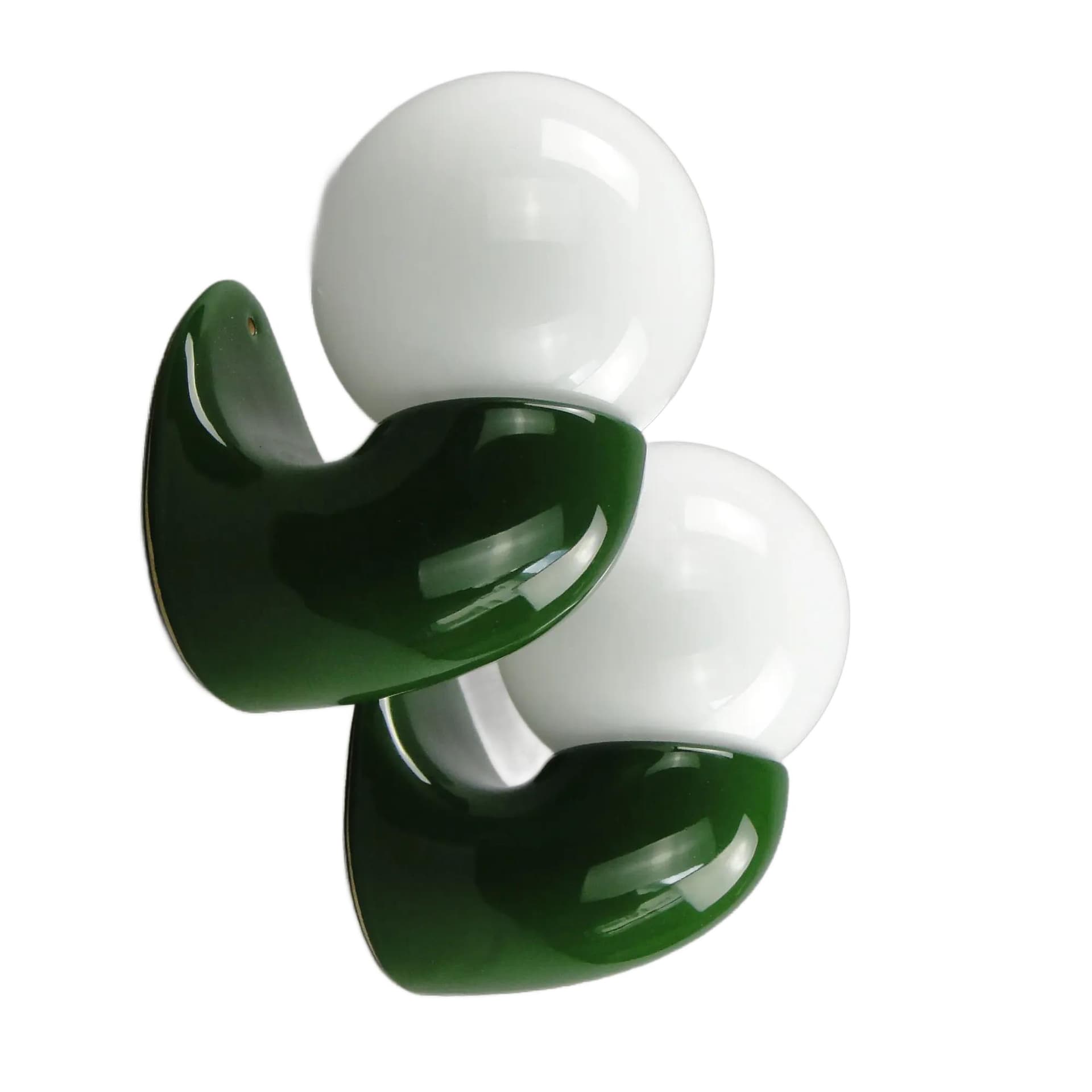 Pair of wall sconces, green ceramics, white glass, Poland, 1970s.