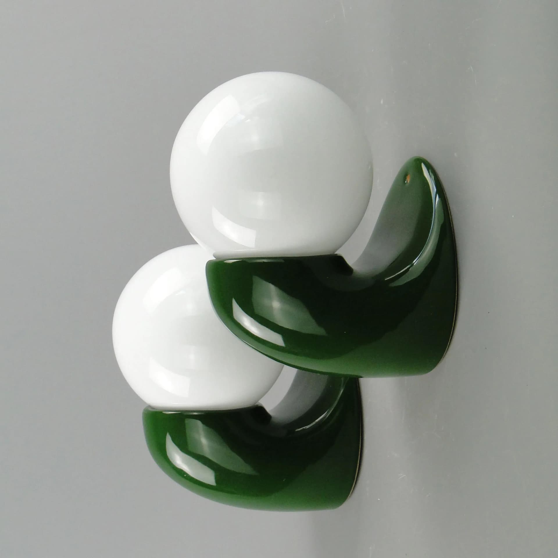 Pair of wall sconces, green ceramics, white glass, Poland, 1970s. - 162829