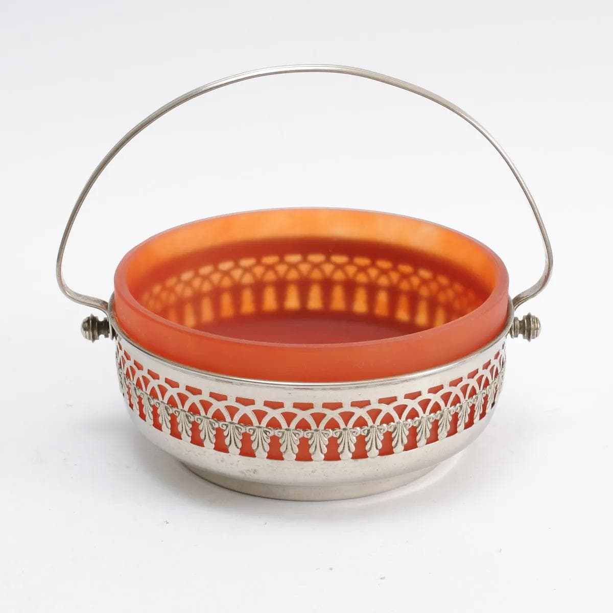 Sugar bowl, orange glass, nickel-plated brass, early 20th c. - 162268