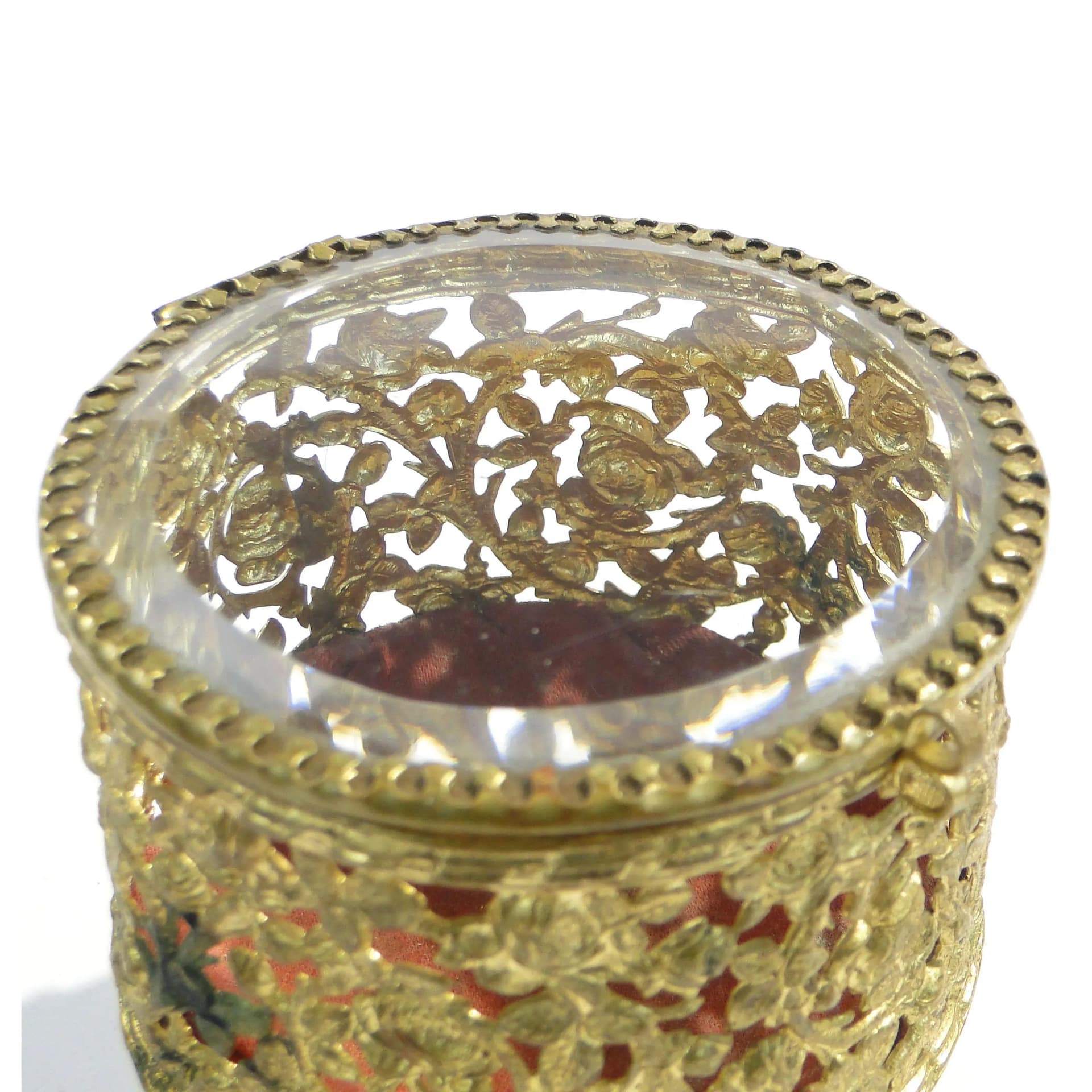 Jewelry box, Neo-Baroque, crystal glass gilt brass, red silk, France, 19th c. - 162737