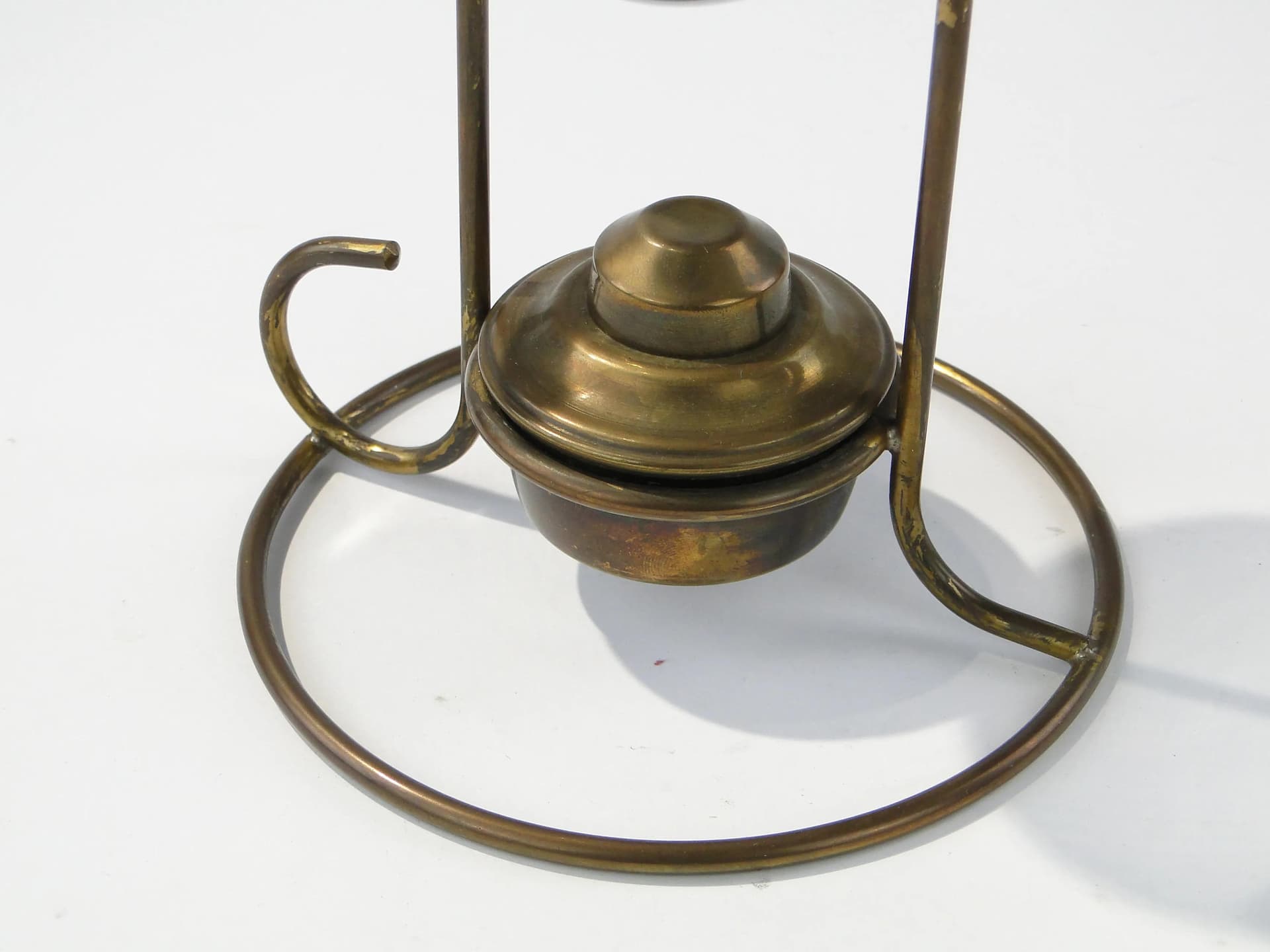 Podgrzewacz do brandy z kieliszkiem, mosiądz złoty, szkło przezroczyste, Anglia, lata 40. - 162725