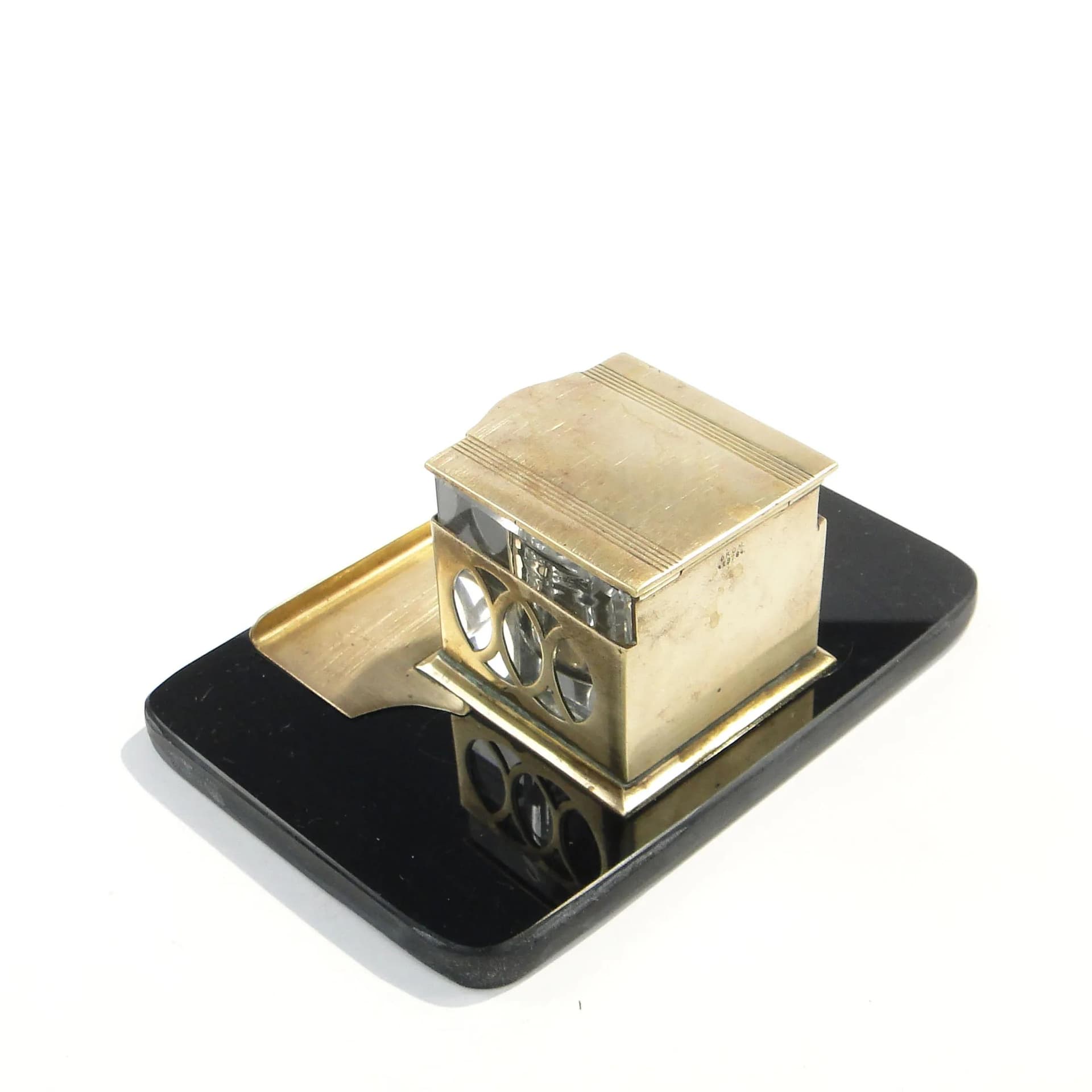 Kałamarz gabinetowy Art Deco, szkło czarne, Polska, lata 30. - 162718