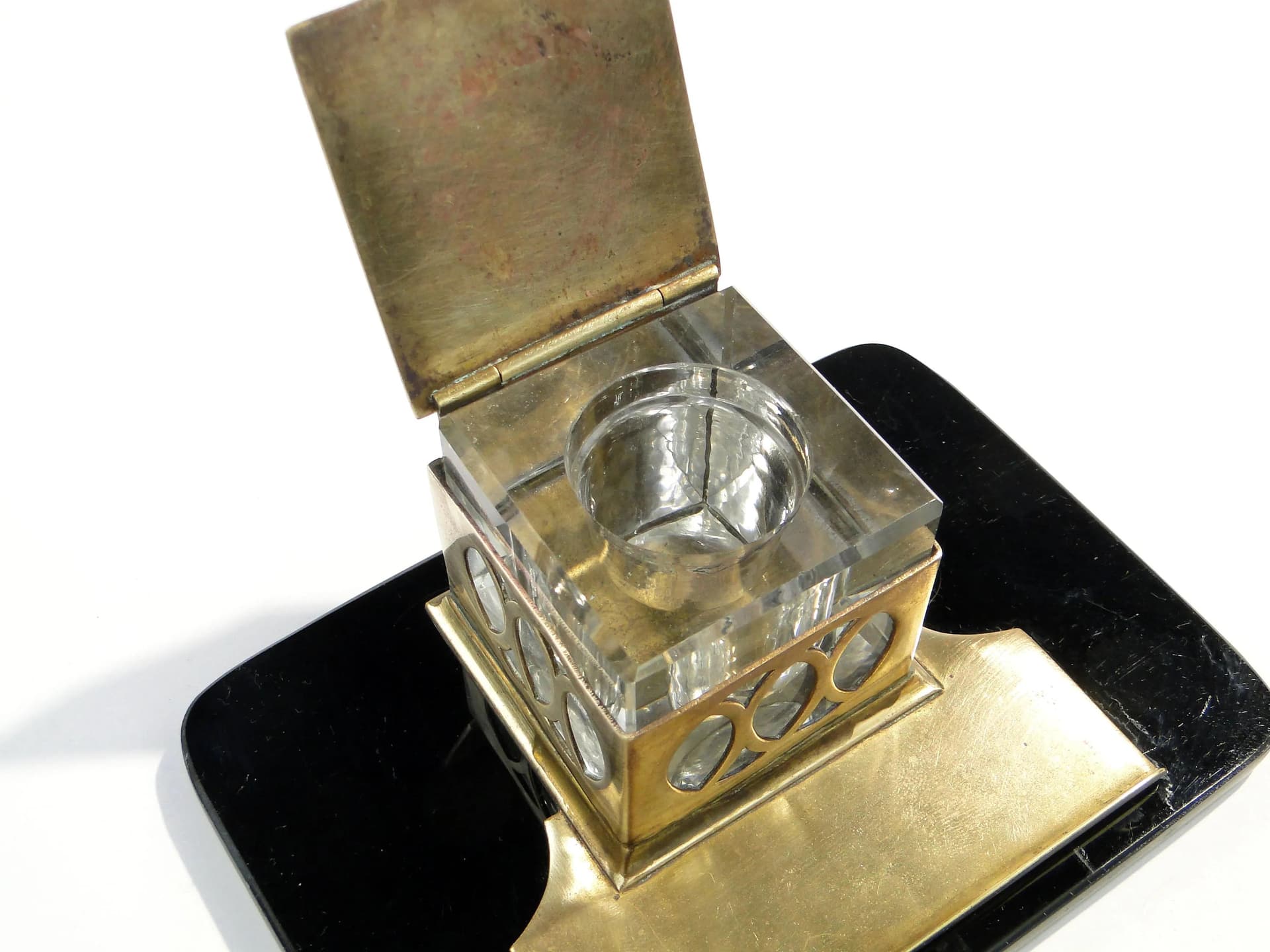 Kałamarz gabinetowy Art Deco, szkło czarne, Polska, lata 30. - 162715