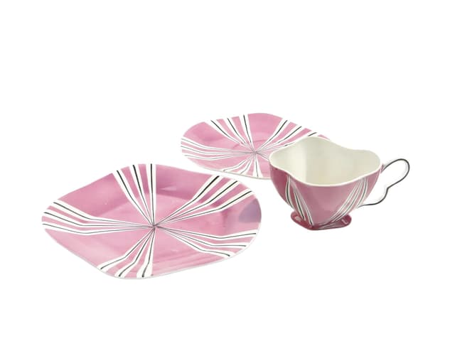 Zestaw śniadaniowy, porcelana różowa, proj. Z. Buksowicz, Steatyt, Polska, lata 60. - WYMIARY