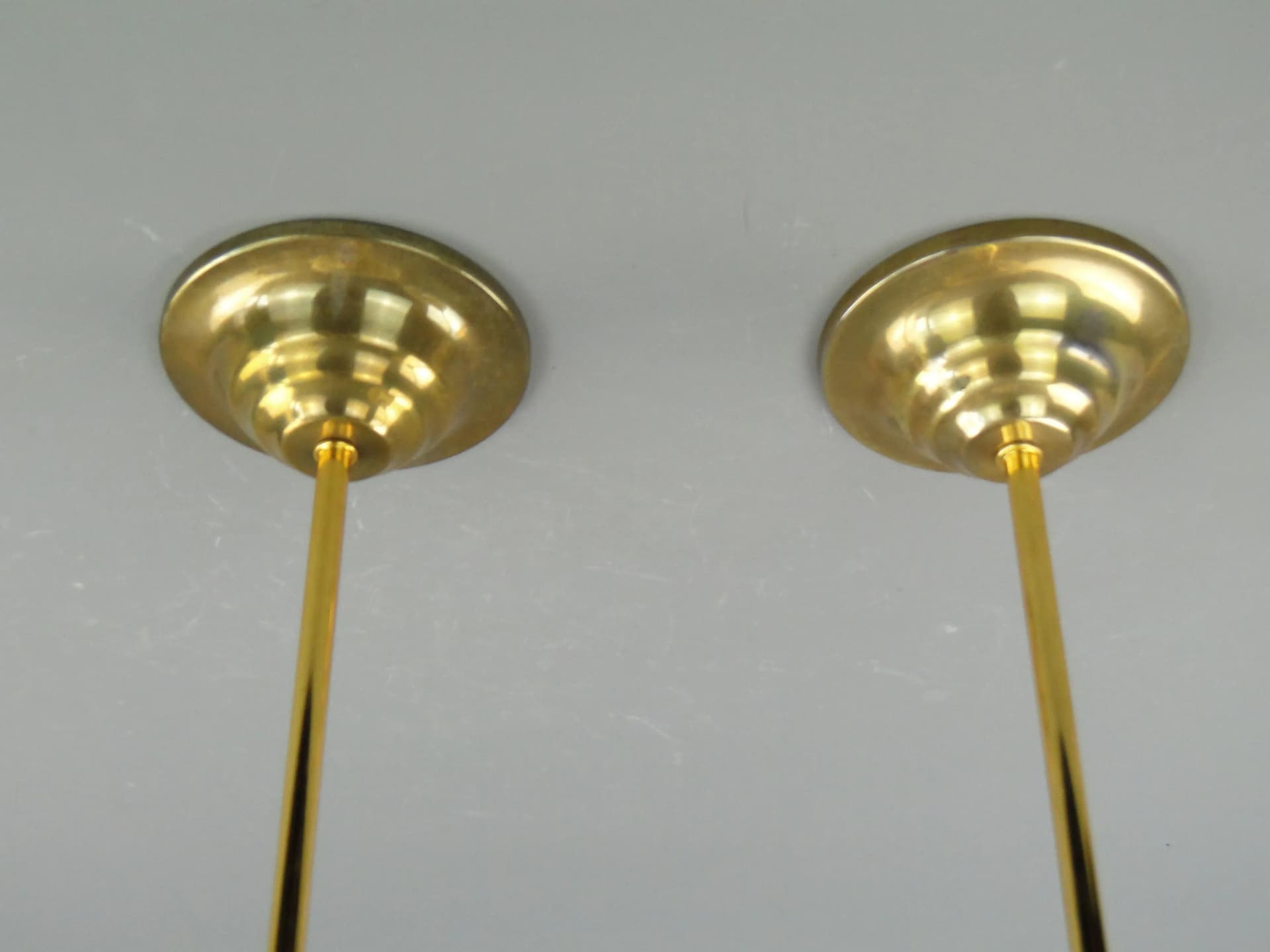 Pair of ceiling lamps, golden glass, brass, Poland, 1960s. - 162645
