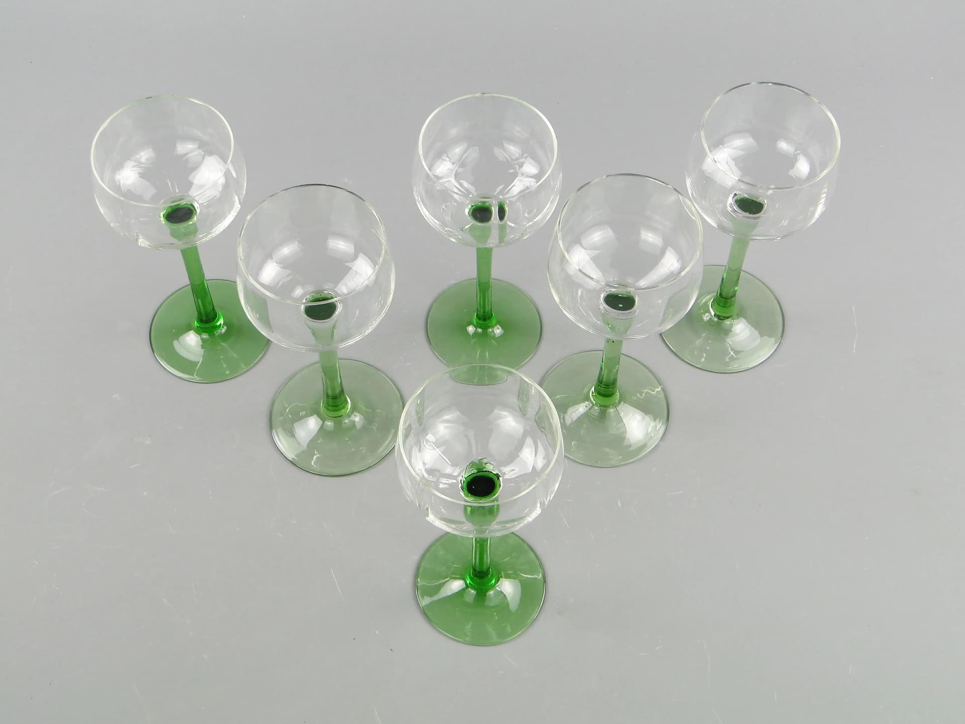 Komplet kielichów do wina, zielony bezbarwny, szkło, Włochy, lata 50. - 162596