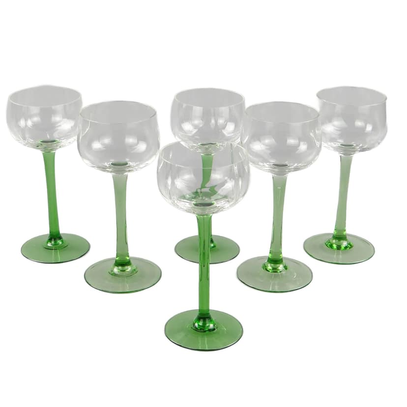 Komplet kielichów do wina, zielony bezbarwny, szkło, Włochy, lata 50.