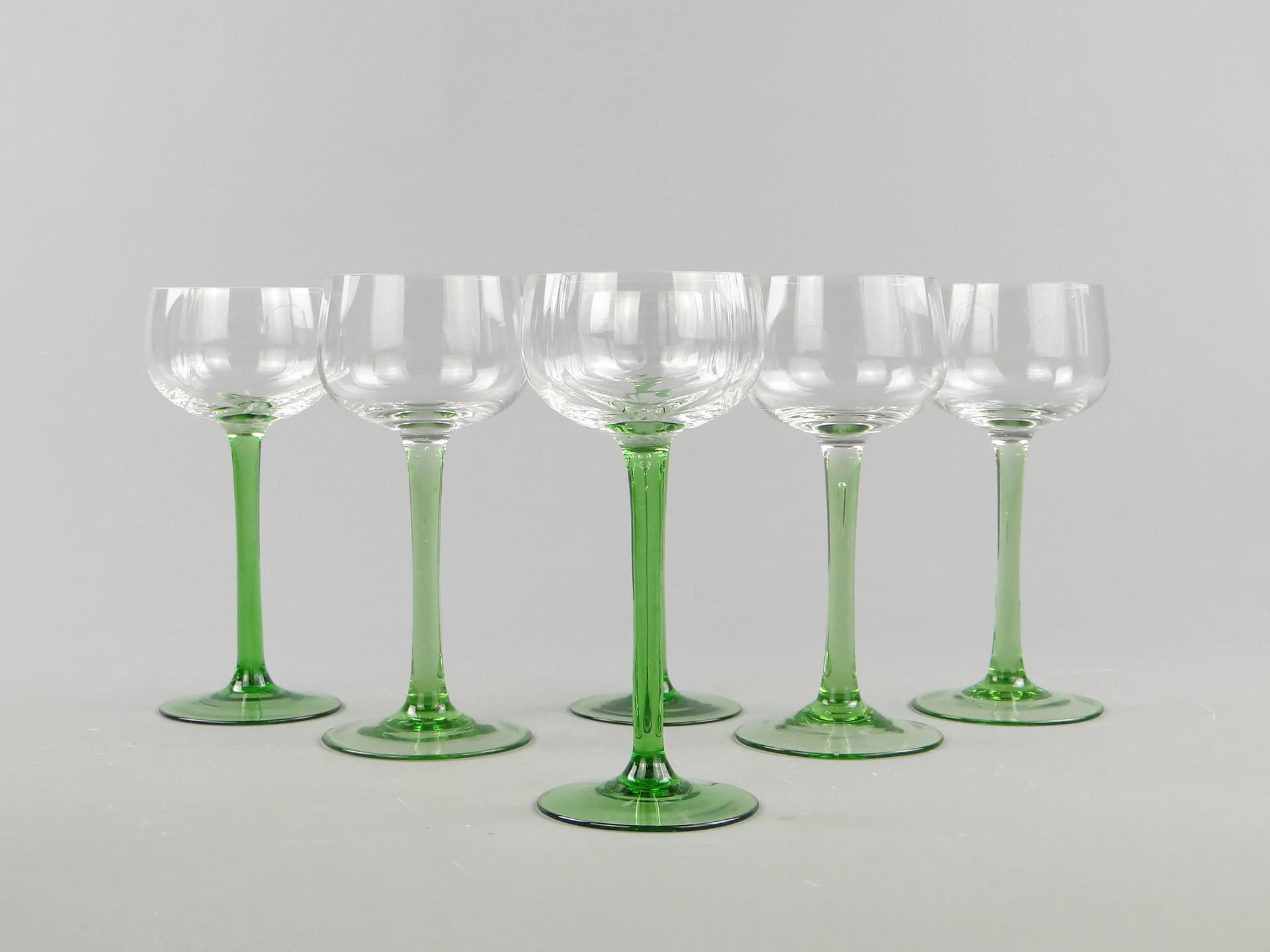 Komplet kielichów do wina, zielony bezbarwny, szkło, Włochy, lata 50. - 162594