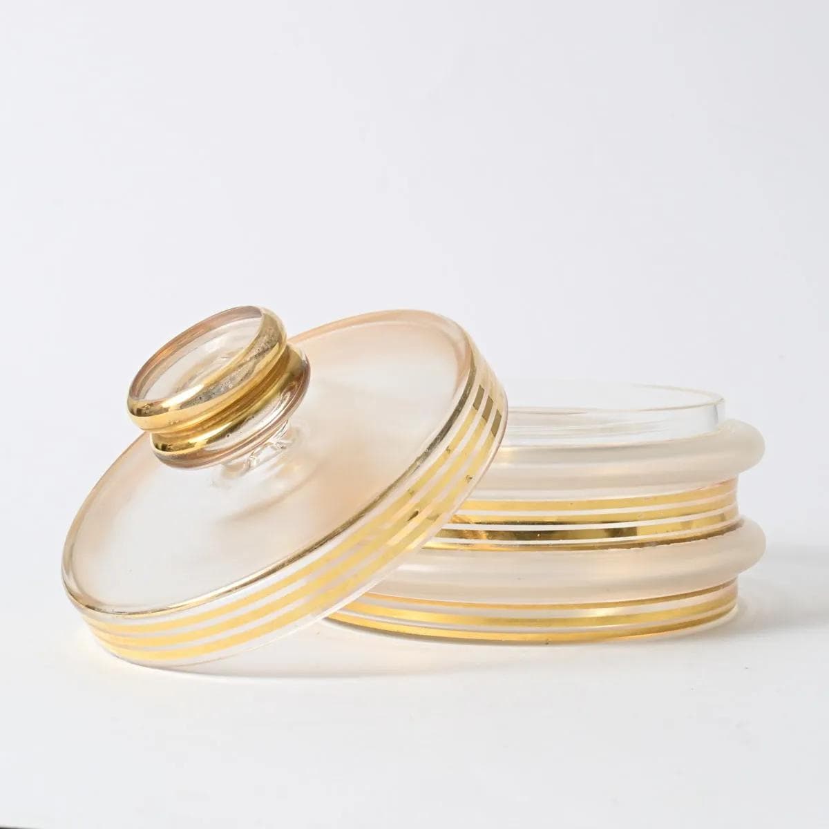 Puzderko art deco, szkło żółty-gradient przezroczysty, Czechosłowacja, lata 30. - 162120