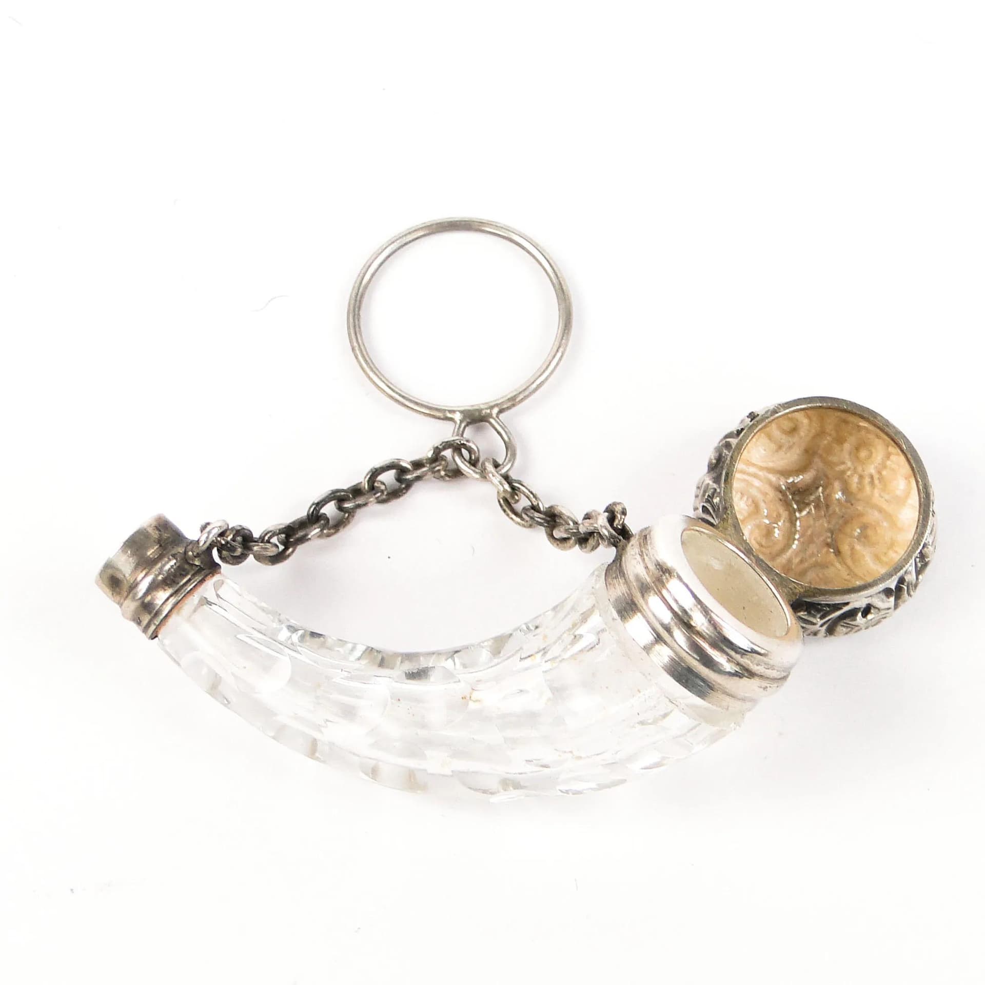 Zawieszka secesyjna róg obfitości, szkło kryształowe, srebro, Europa, początek XX w. - 162590