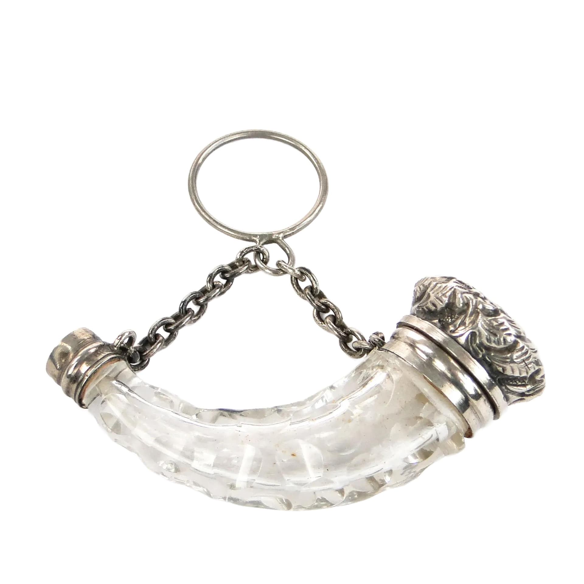 Zawieszka secesyjna róg obfitości, szkło kryształowe, srebro, Europa, początek XX w.