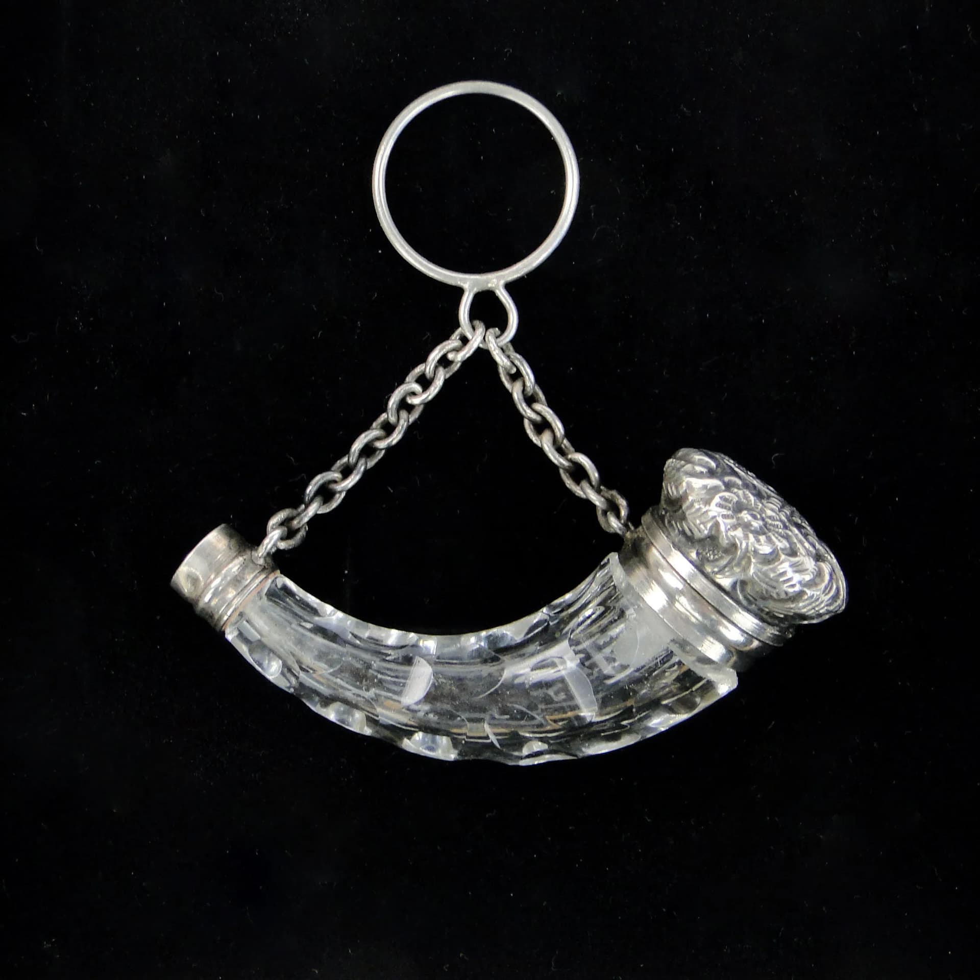 Zawieszka secesyjna róg obfitości, szkło kryształowe, srebro, Europa, początek XX w. - 162586