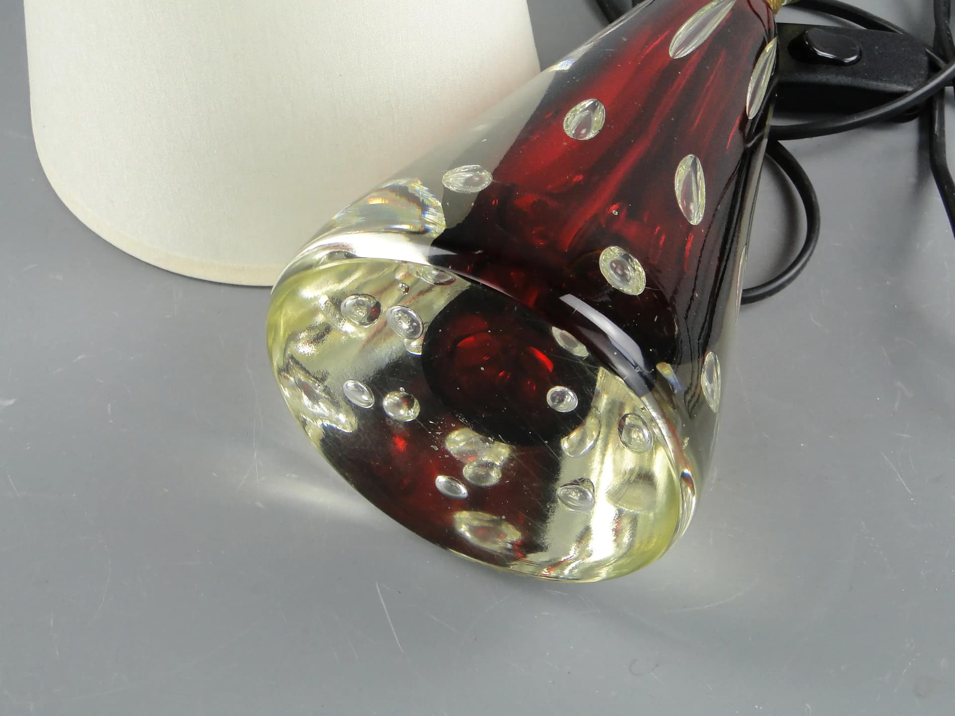 Table lamp, maroon glass, Val St Lambert, Belgium, 1960s - 162574