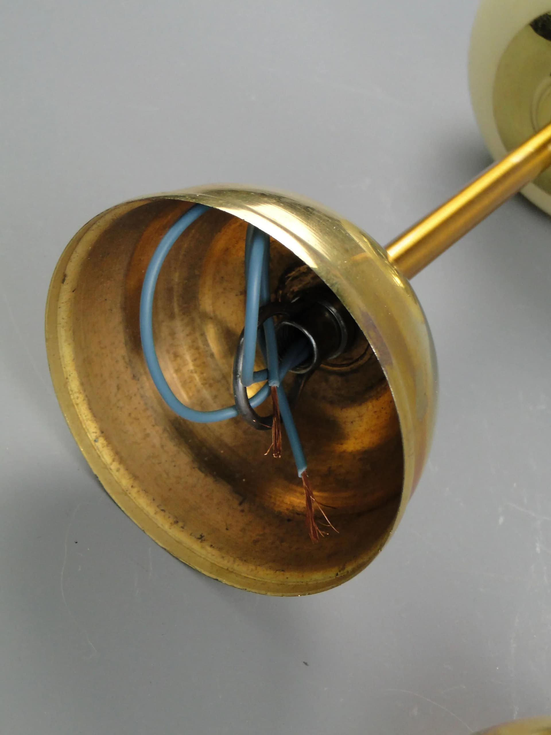 Pair of ceiling lamps, ecru glass, brass, Poland, 1950s - 162556