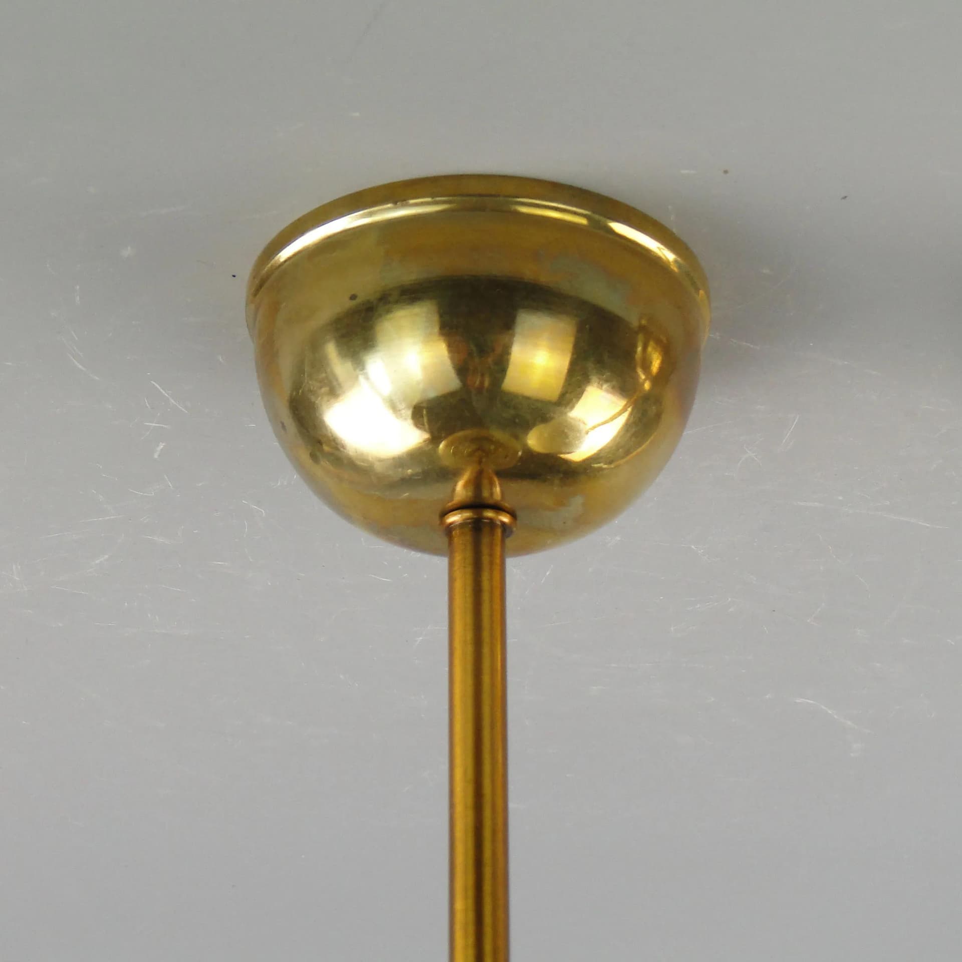 Pair of ceiling lamps, ecru glass, brass, Poland, 1950s - 162553