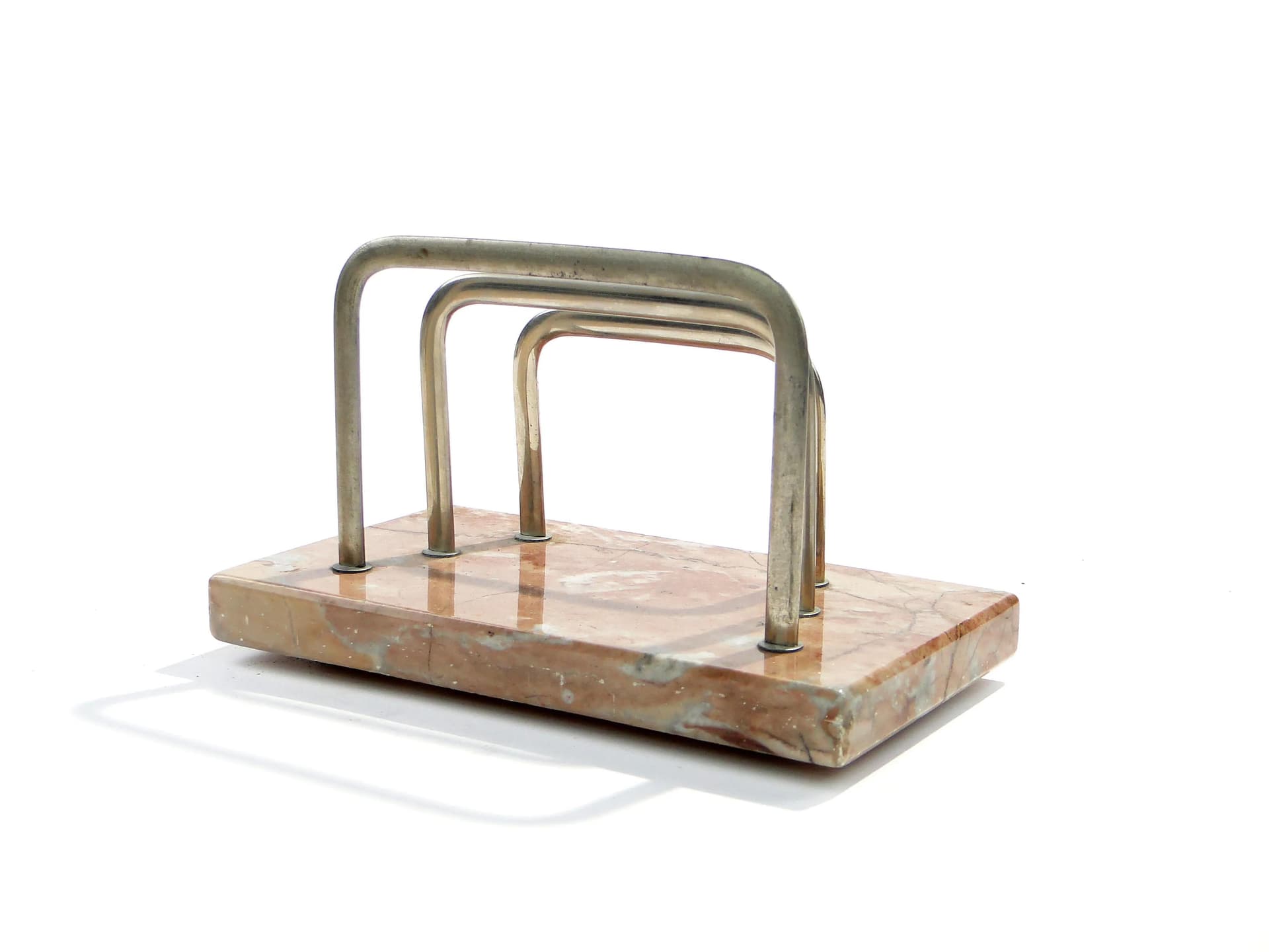 Letter Holder Art Deco, brown beige onyx, chromed brass, Poland, 1920s - 162535