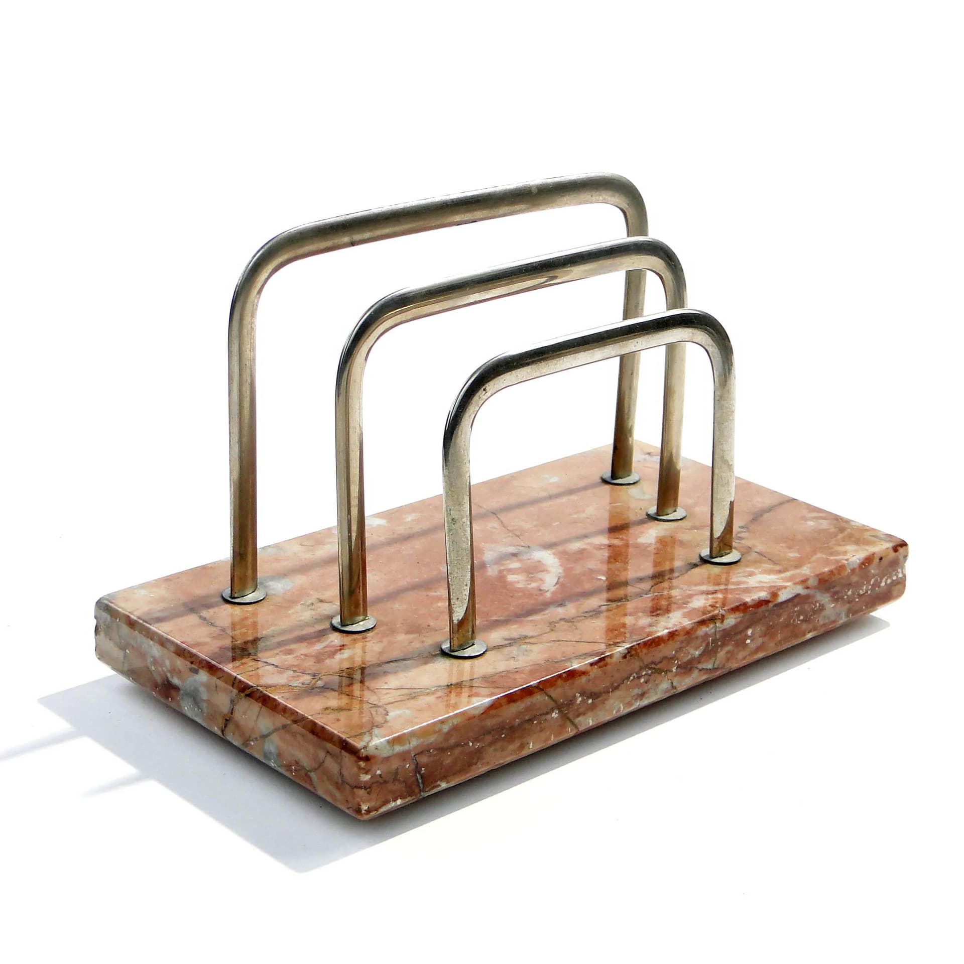 Letter Holder Art Deco, brown beige onyx, chromed brass, Poland, 1920s - 162533