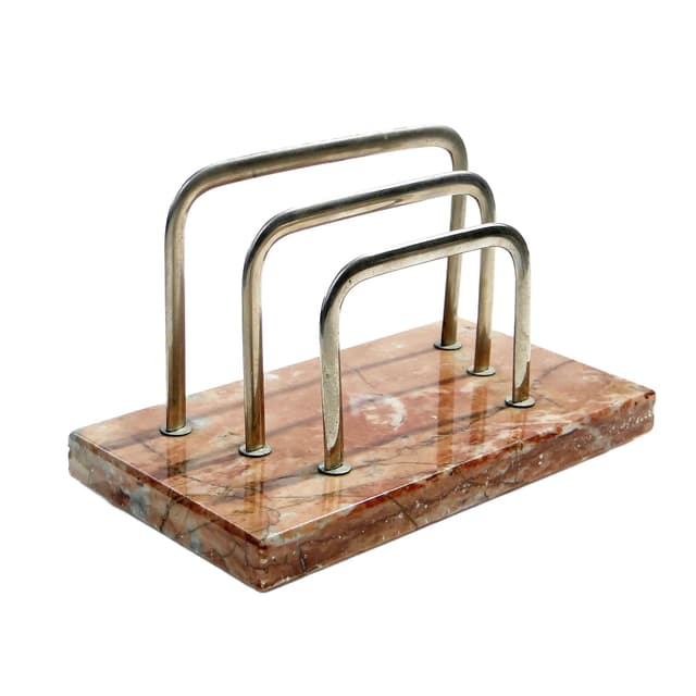 Letter Holder Art Deco, brown beige onyx, chromed brass, Poland, 1920s - DIMENSION