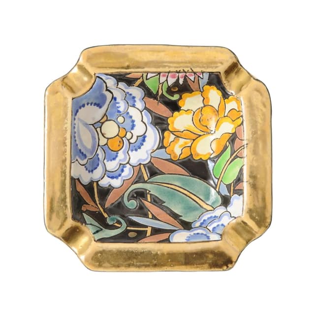 Popielnica Mikado, multikolor, ceramika, proj. R. Chevallier, Boch Freres Keramis, Belgia, lata 30. - WYMIARY