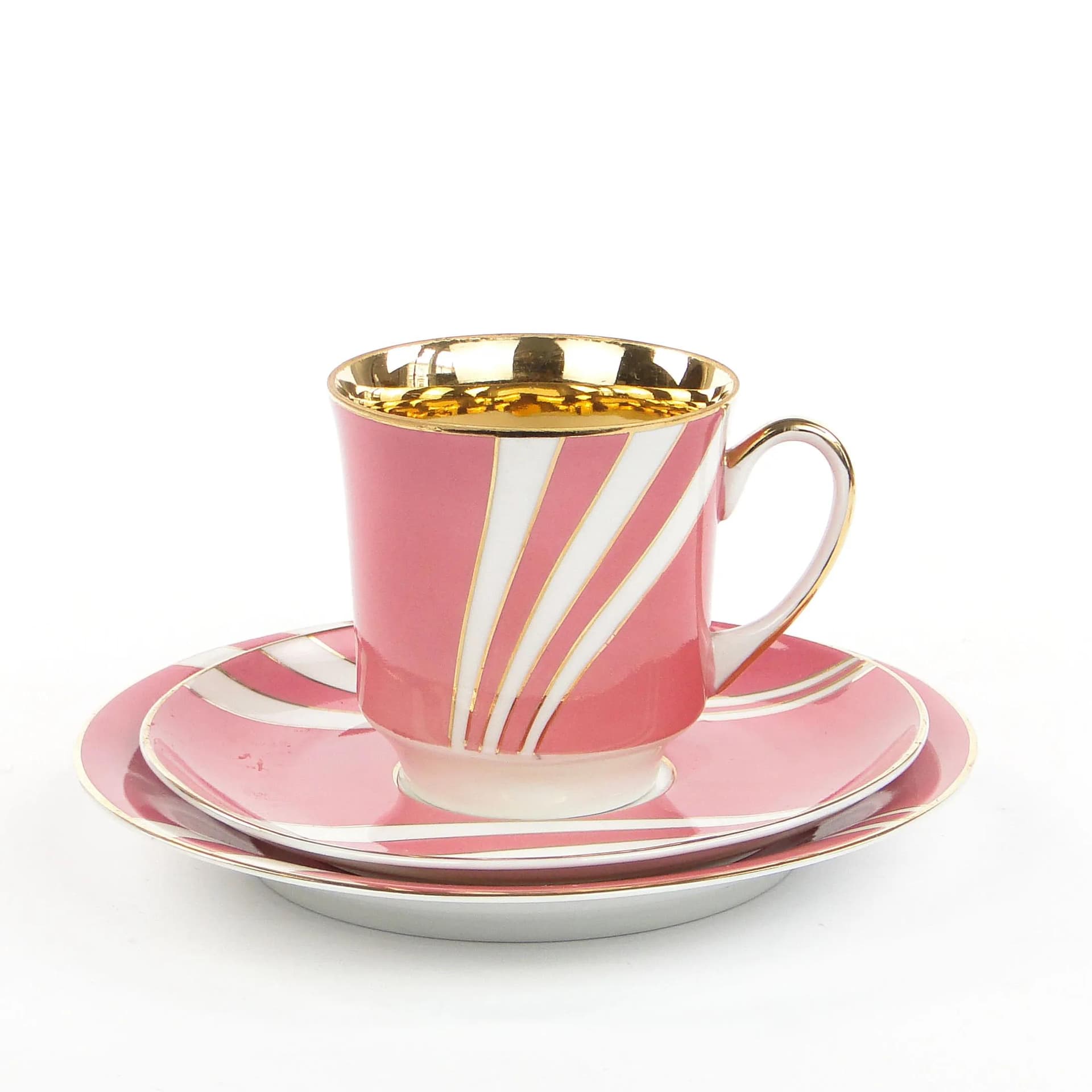 Zestaw śniadaniowy June, porcelana różowa, proj. W. Potacki, Ćmielów, Polska, lata 60. - 162524