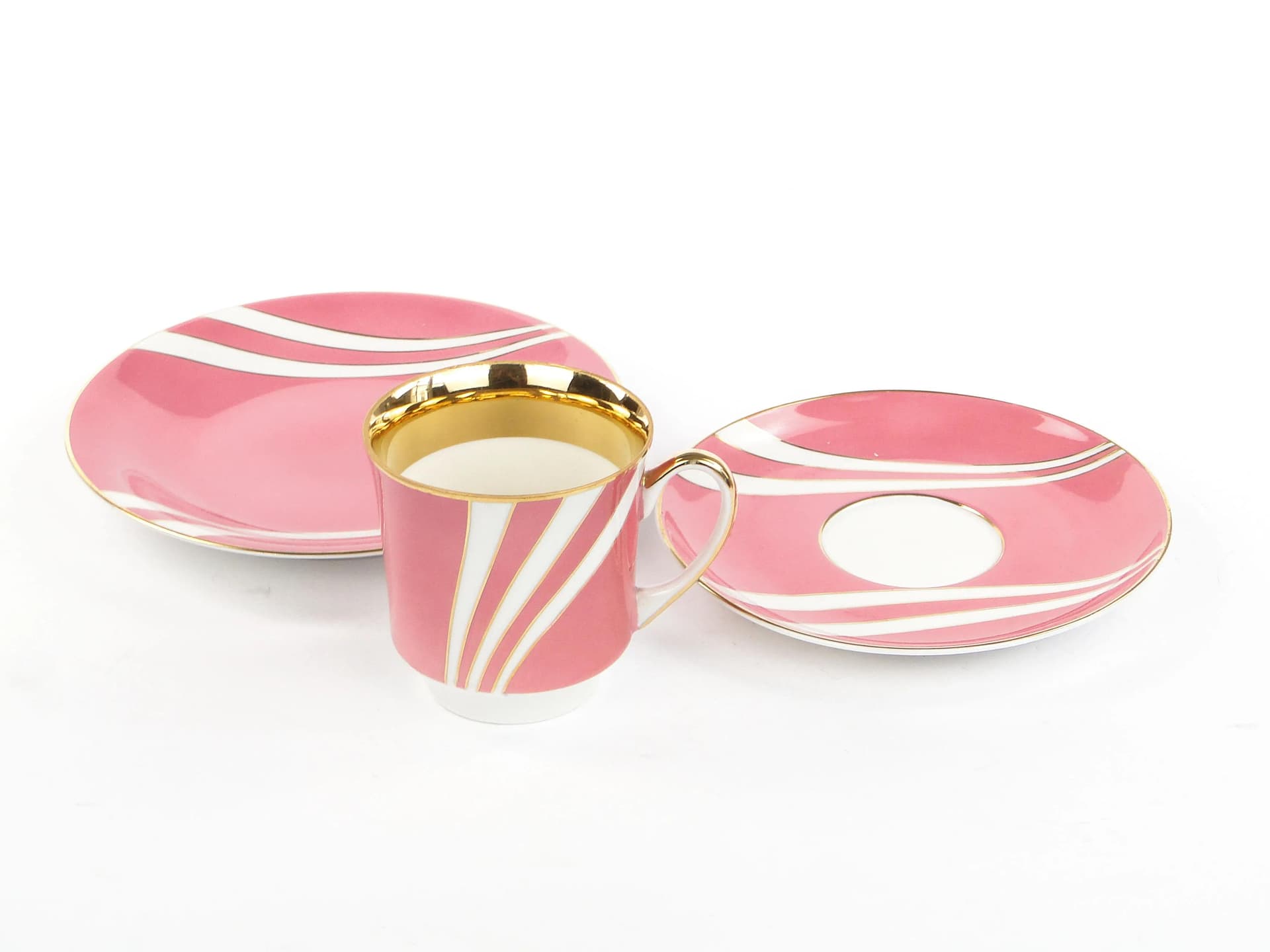 Zestaw śniadaniowy June, porcelana różowa, proj. W. Potacki, Ćmielów, Polska, lata 60. - 162527