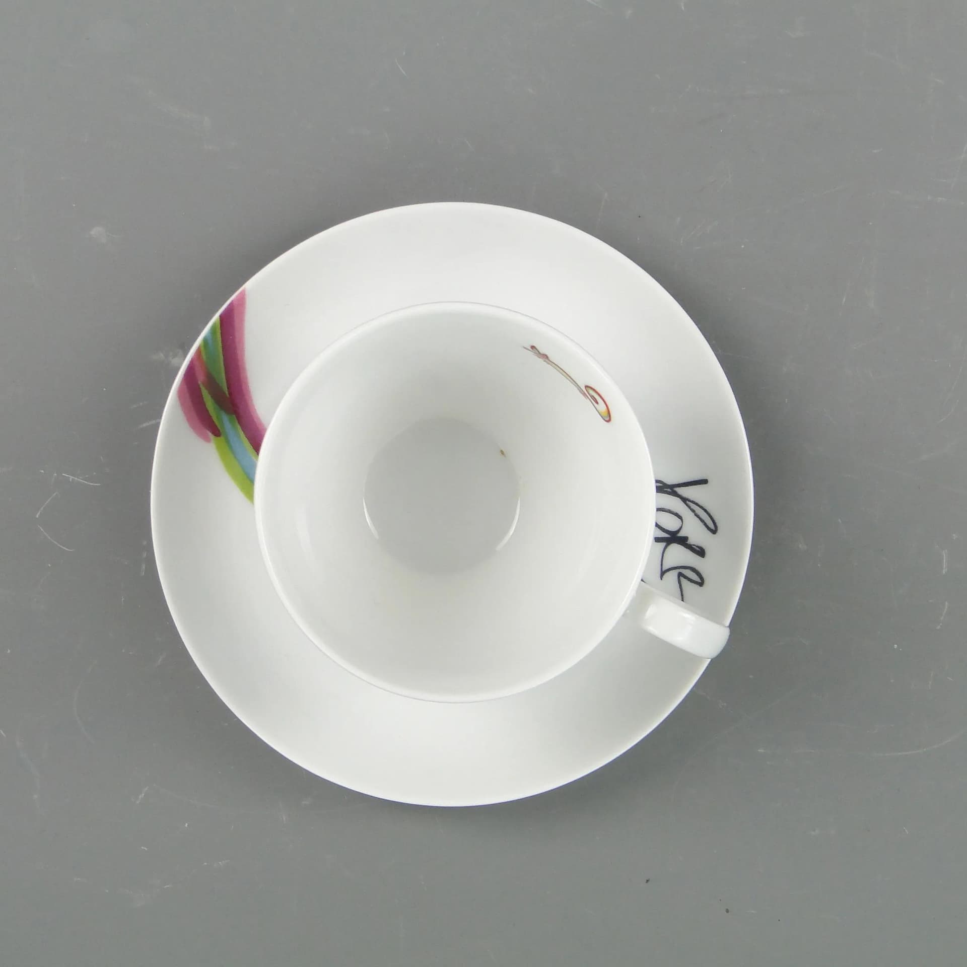 Filiżanka do kawy Kot i mysz, porcelana multikolor, proj. Kora, Ćmielów, Polska, lata 80. - 162514