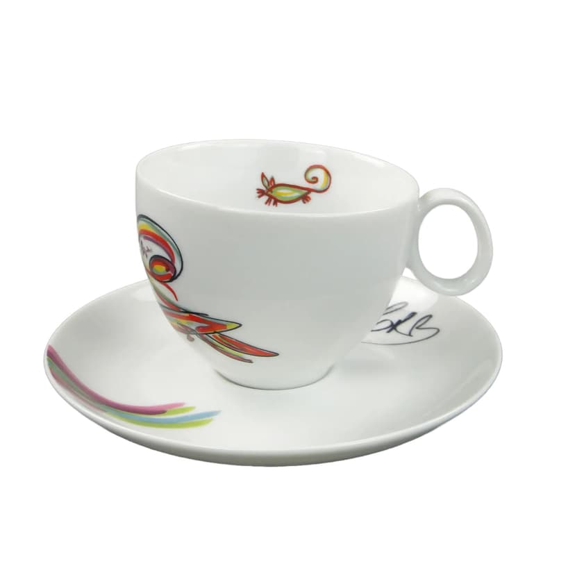 Filiżanka do kawy Kot i mysz, porcelana multikolor, proj. Kora, Ćmielów, Polska, lata 80.