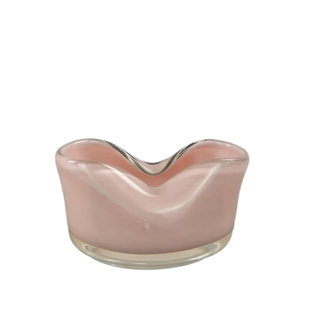 Popielniczka, szkło różowy przezroczysty beżowy, proj. J. Słuczan-Orkusz, Polska, lata 80. - WYMIARY