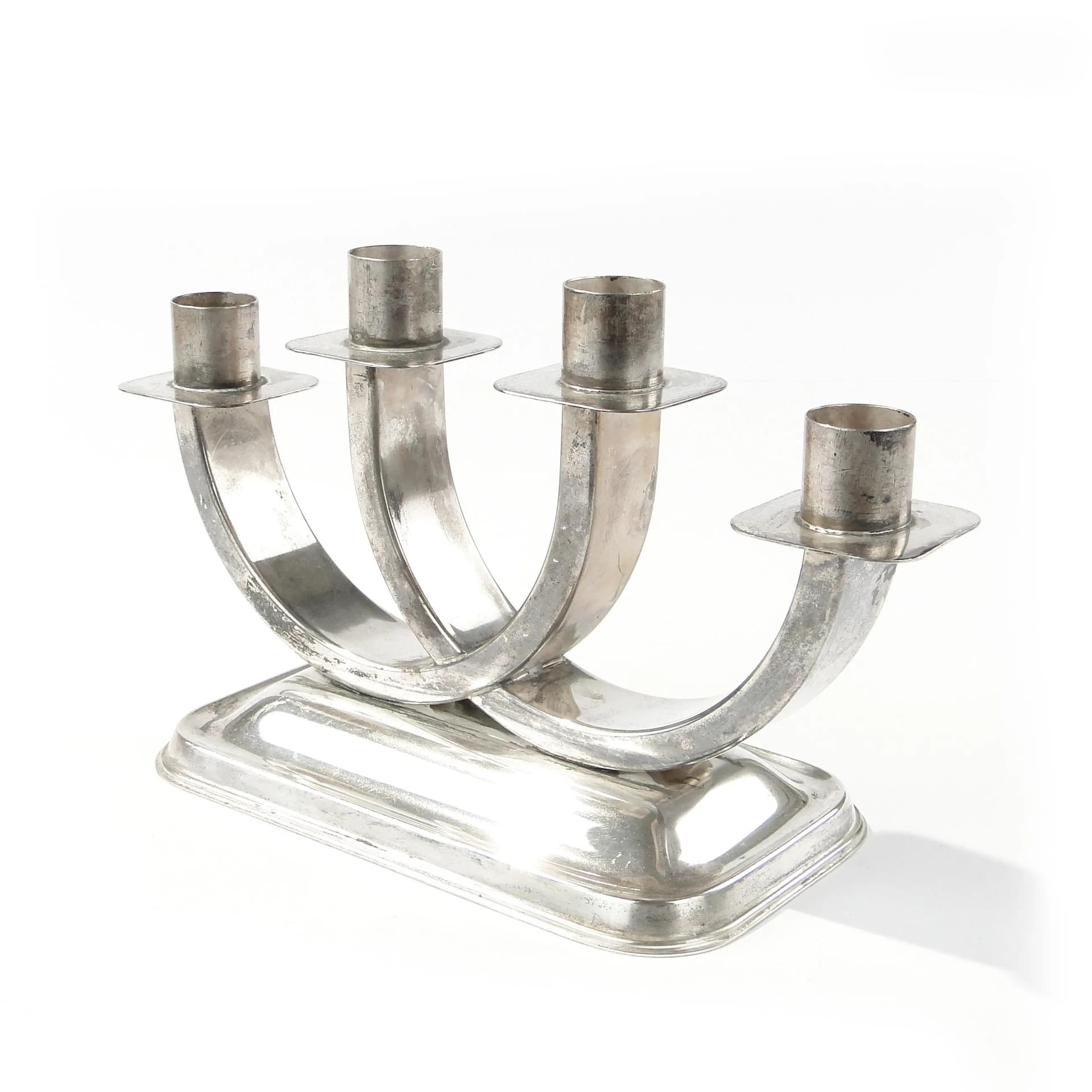 Świecznik Art Deco, srebro, mosiądz, Quist, Niemcy, lata 30. - 162498