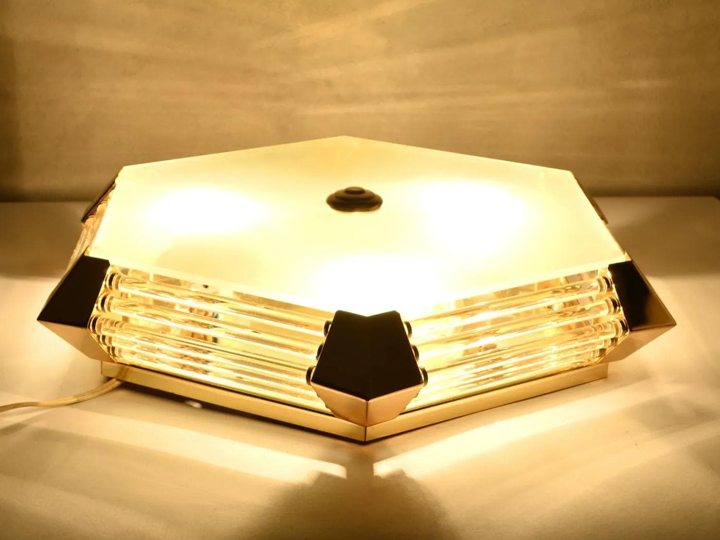 Ceiling light, golden, brass glass, Honsel, Germany, 1980s. - 162061