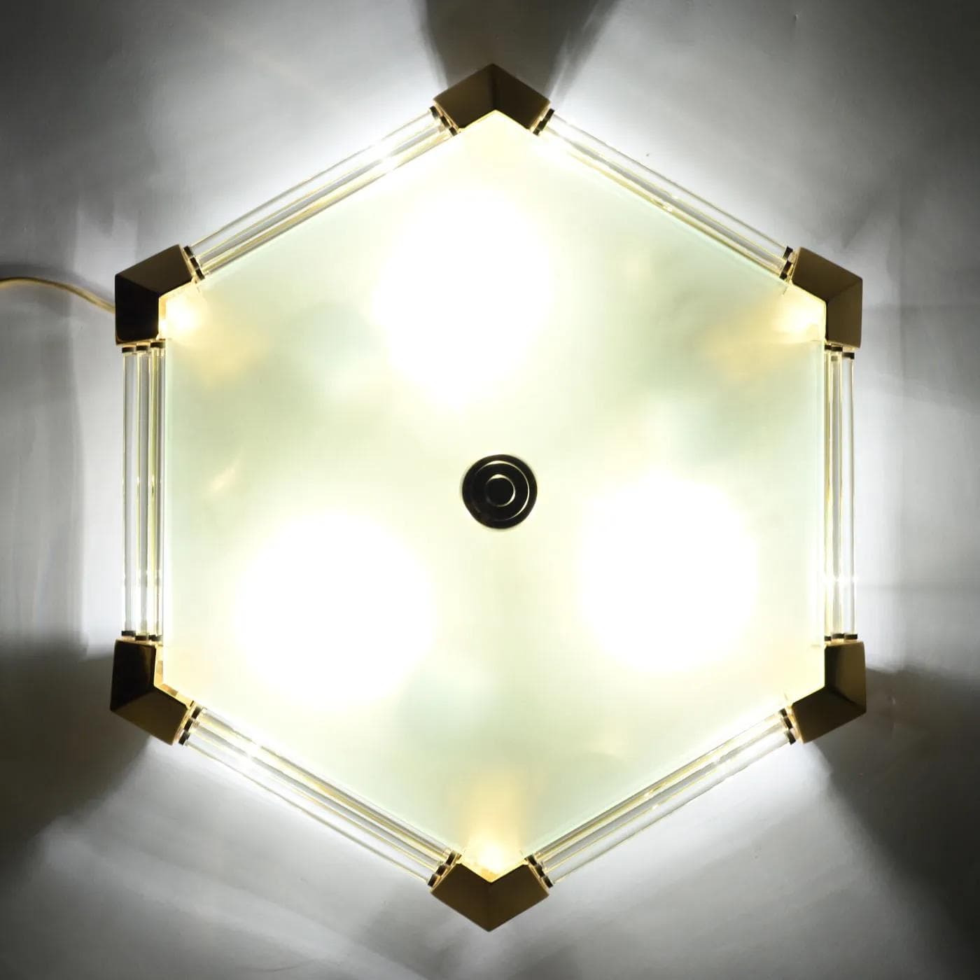 Ceiling light, golden, brass glass, Honsel, Germany, 1980s. - 162058